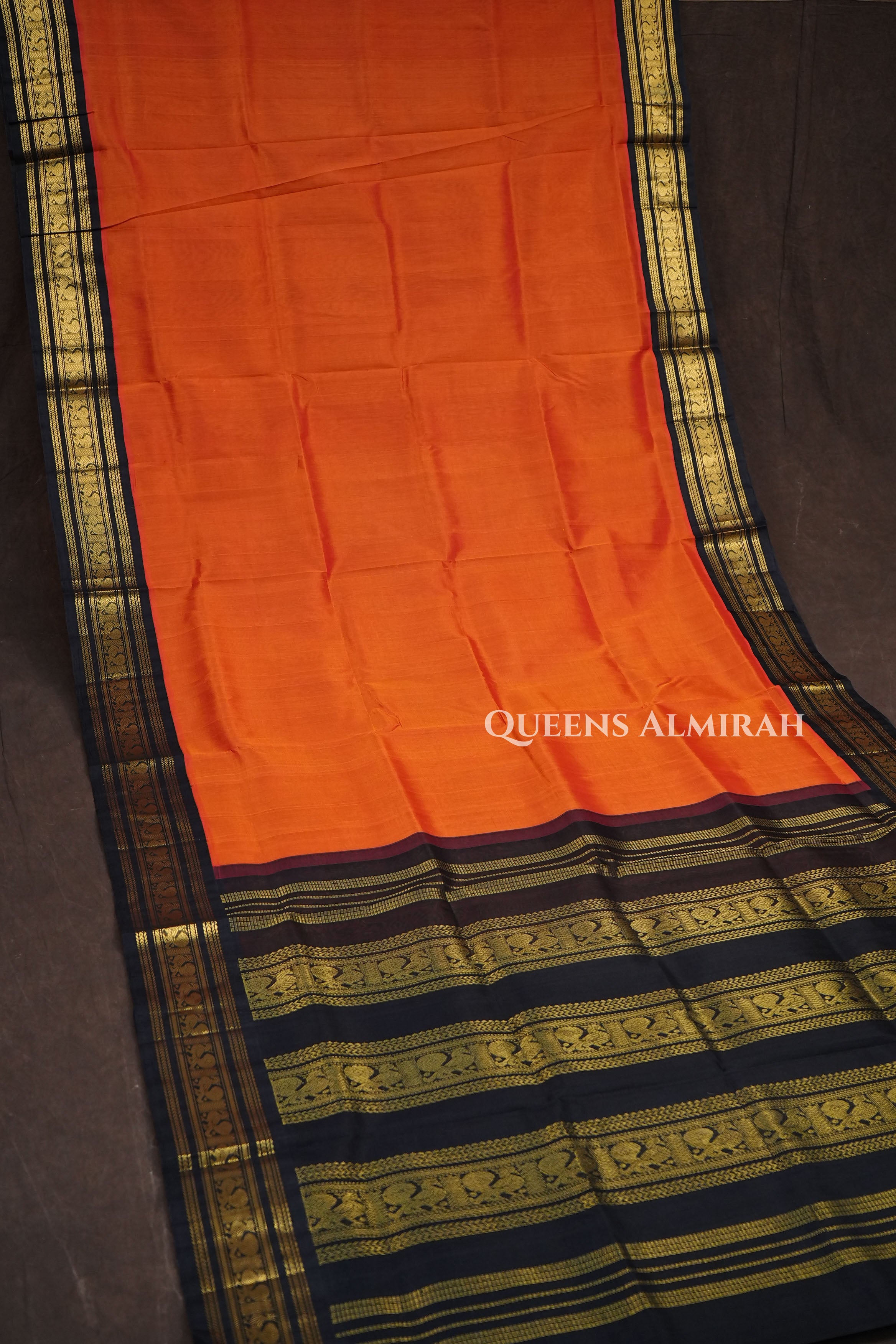 Orange With Black Pure Kanchi Silk Cotton Saree