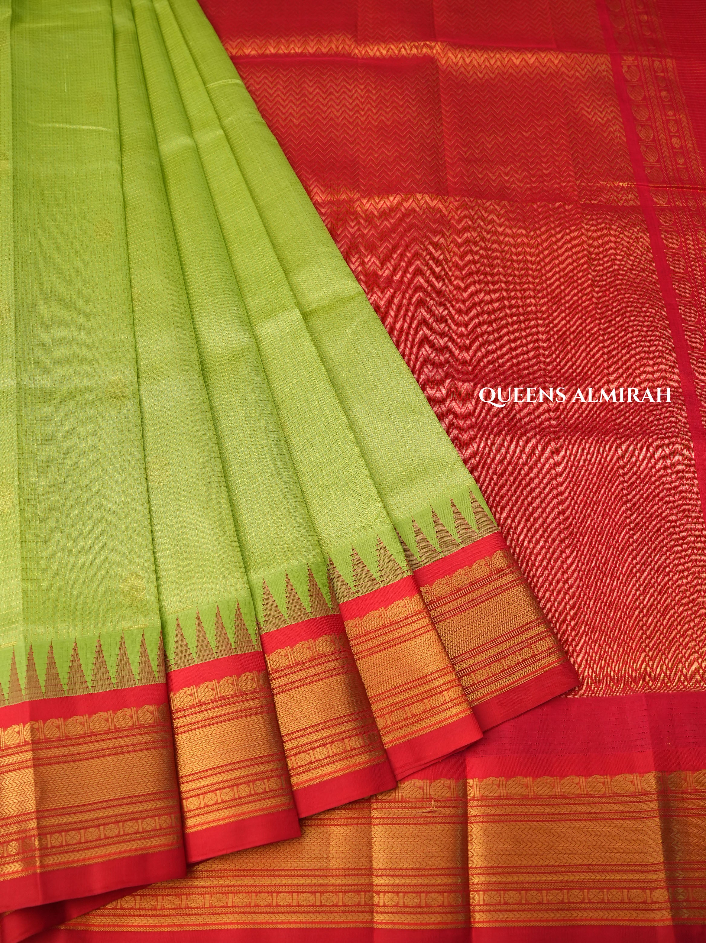Green With Red Pure Silk Cotton Saree