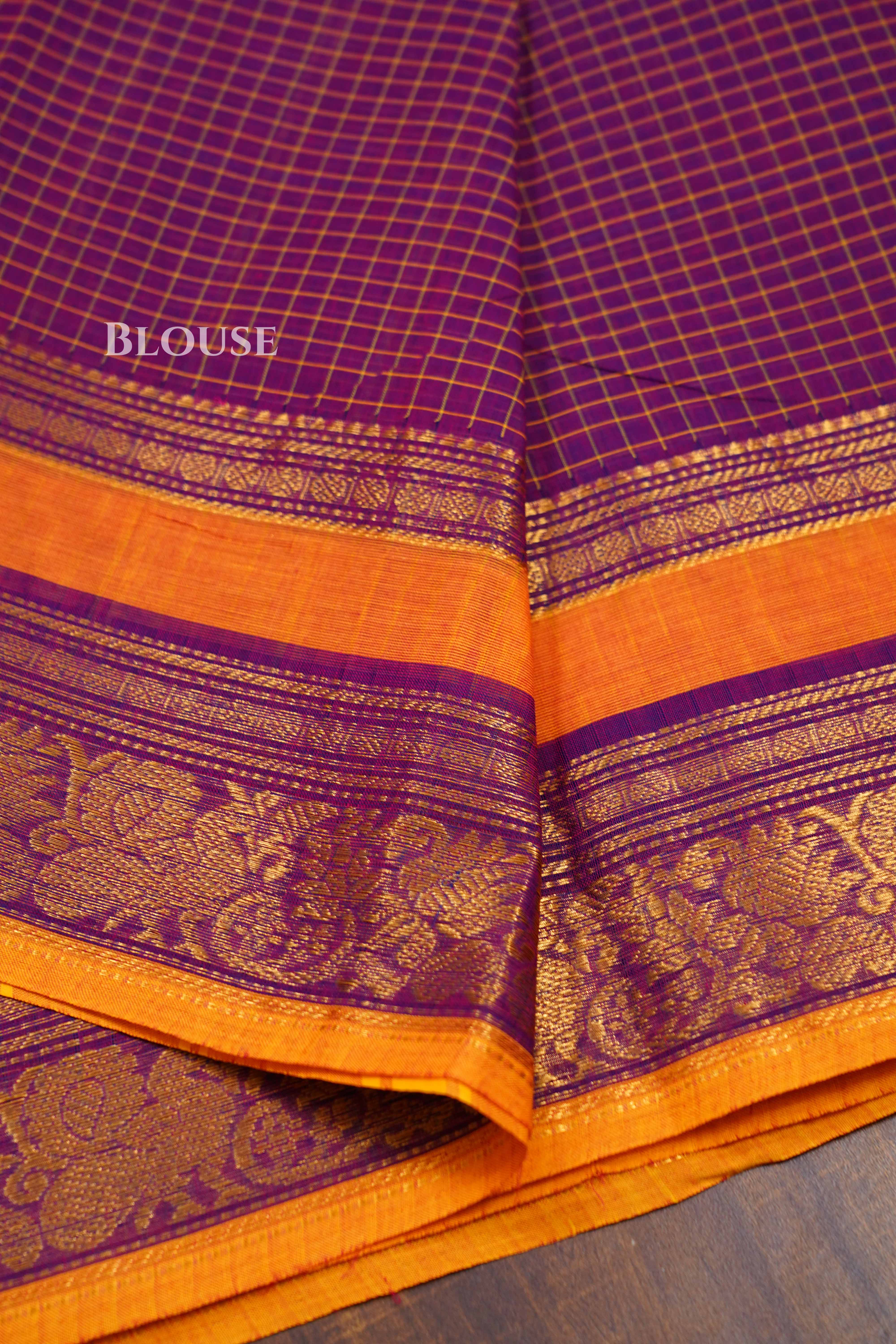 Purple With Orange Kanchi Cotton Saree