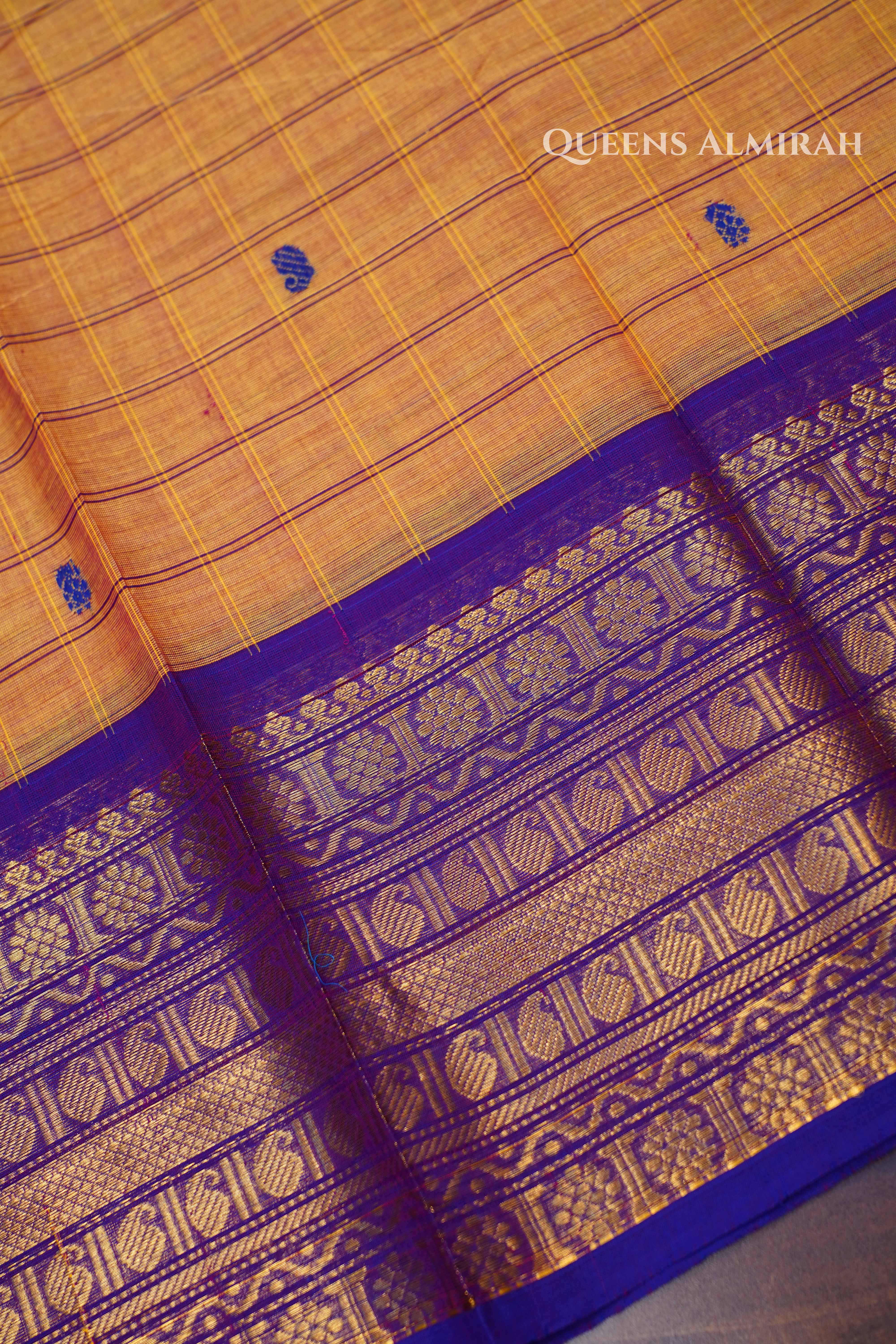 Orange With Purple Kanchi Cotton Saree