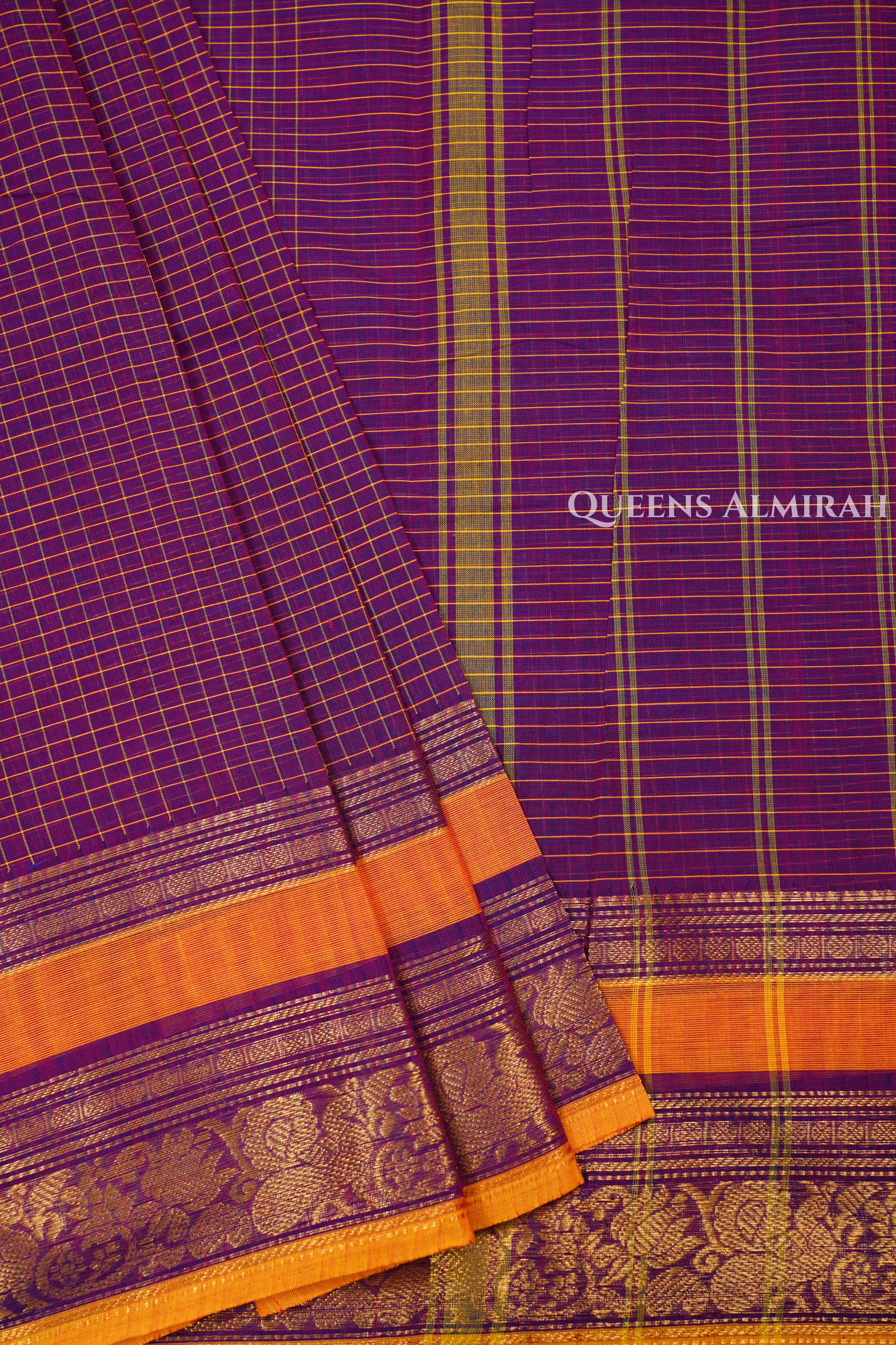 Purple With Orange Kanchi Cotton Saree