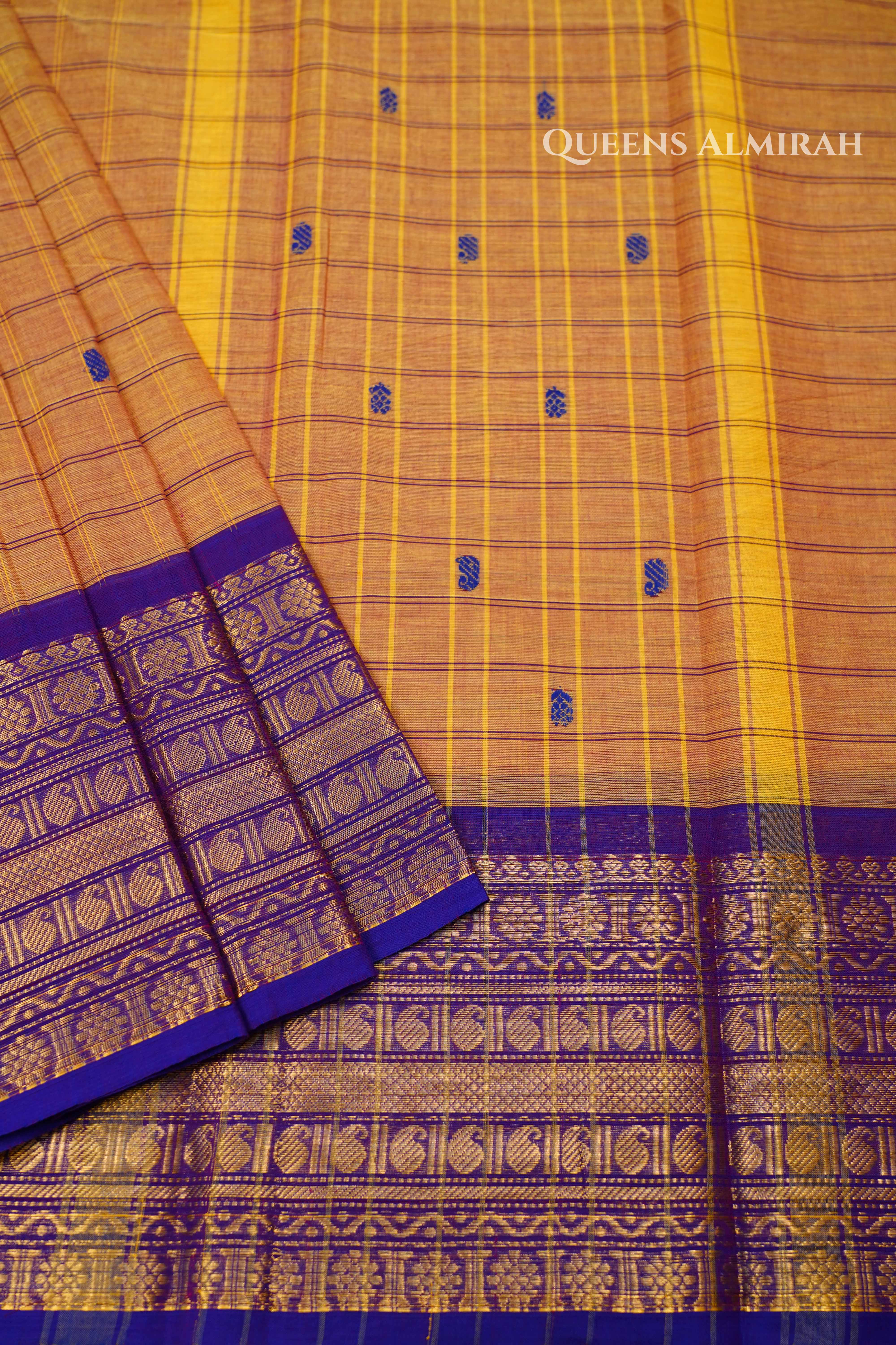 Orange With Purple Kanchi Cotton Saree