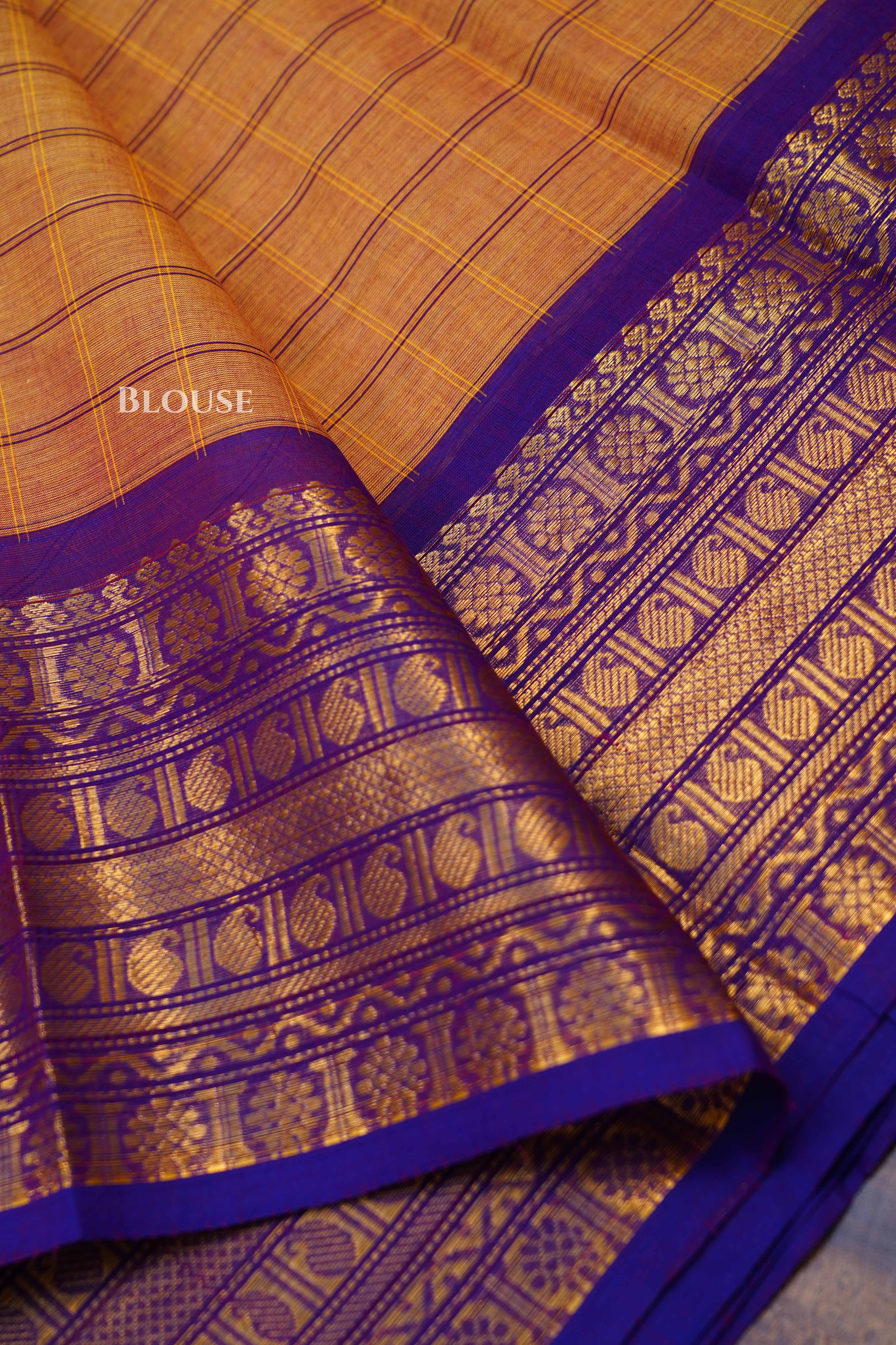 Orange With Purple Kanchi Cotton Saree