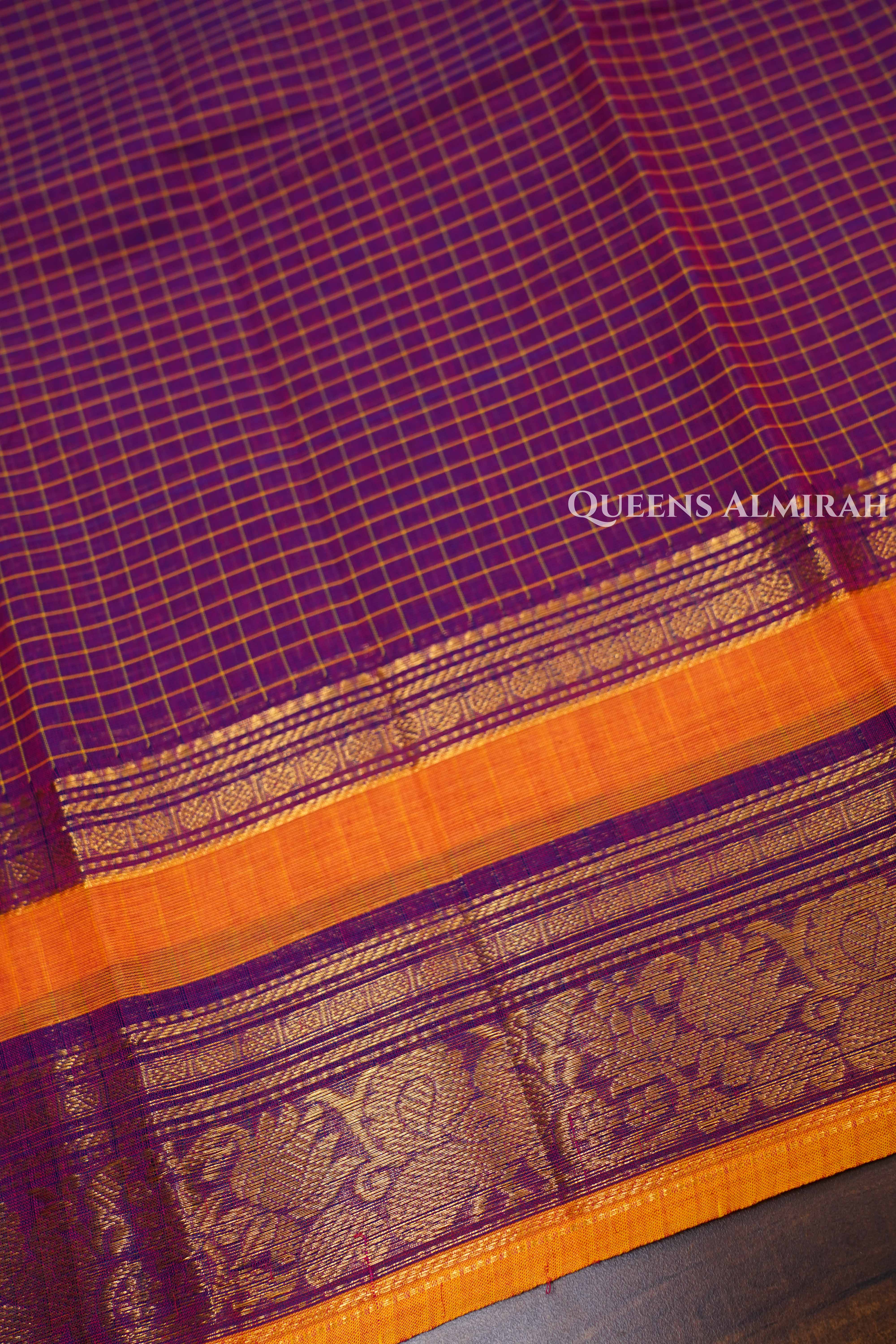 Purple With Orange Kanchi Cotton Saree