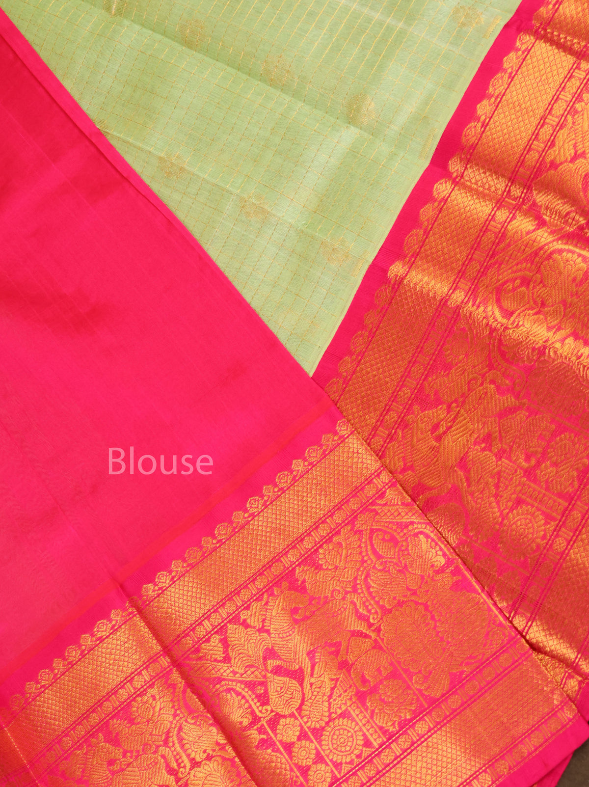 Mint Green With Pink Pure Silk Cotton Saree