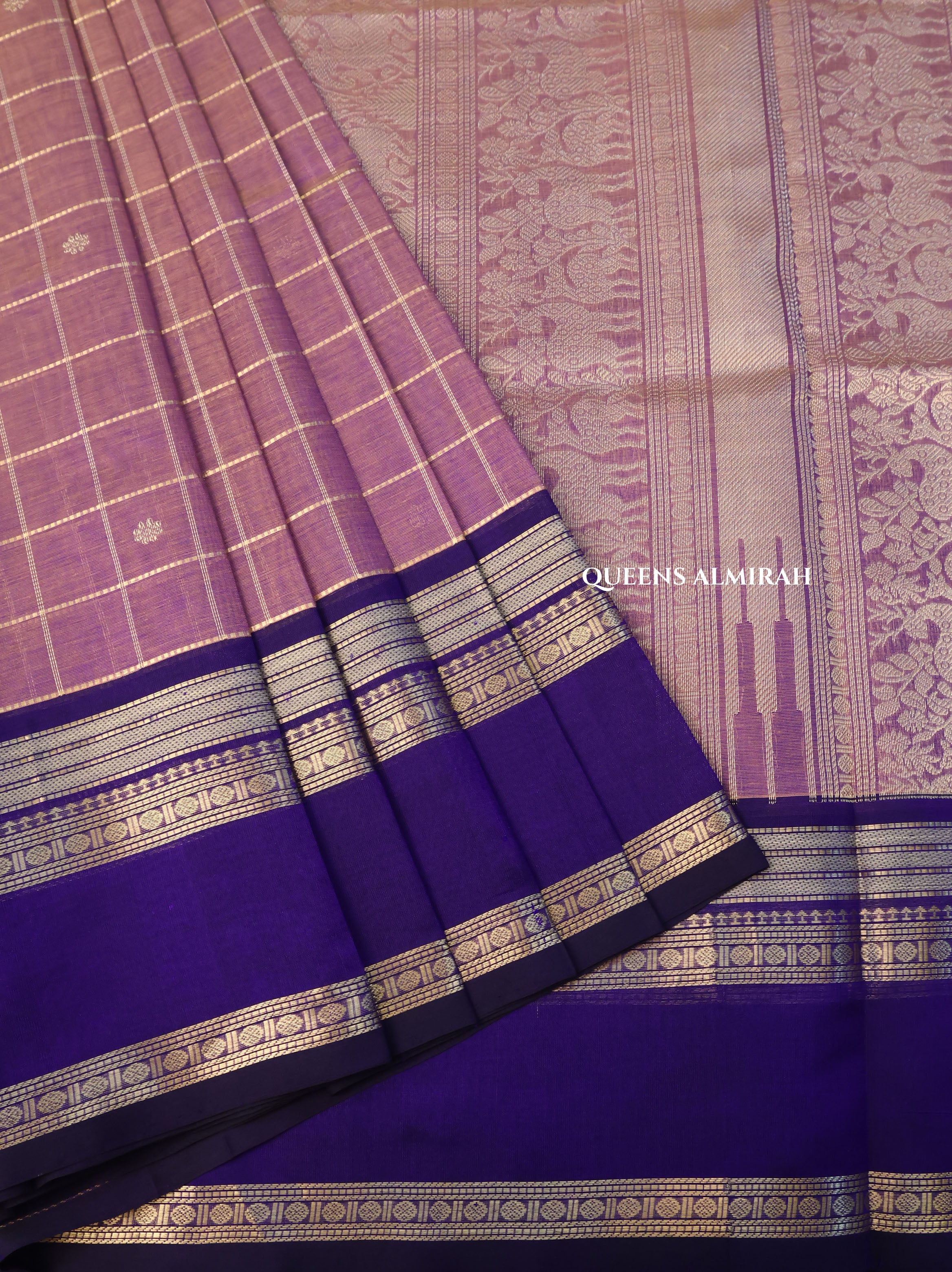 Dusky Pink With Blue Chettinad Silk Cotton Saree