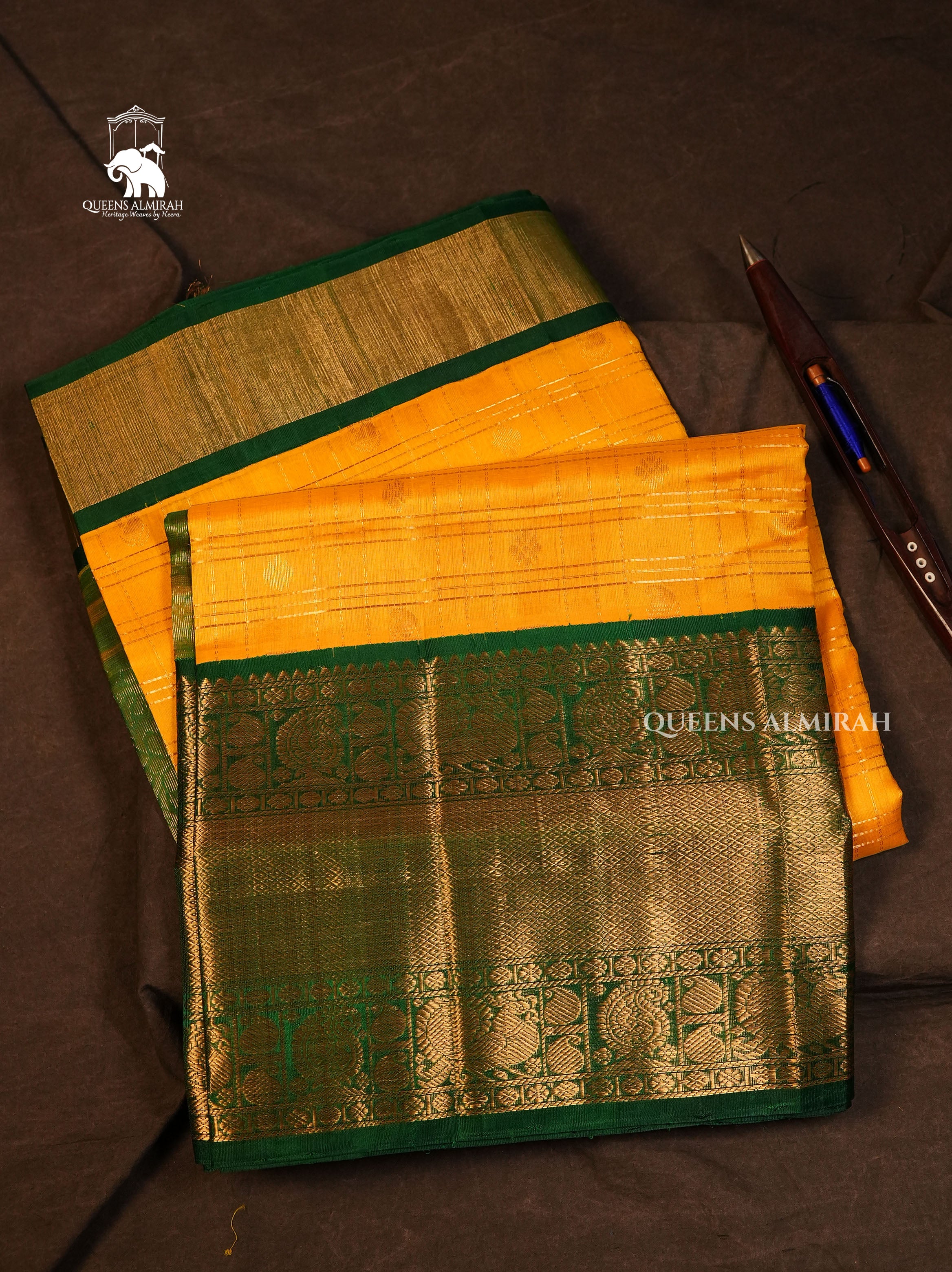 Yellow With Green Pure Silk Cotton Saree