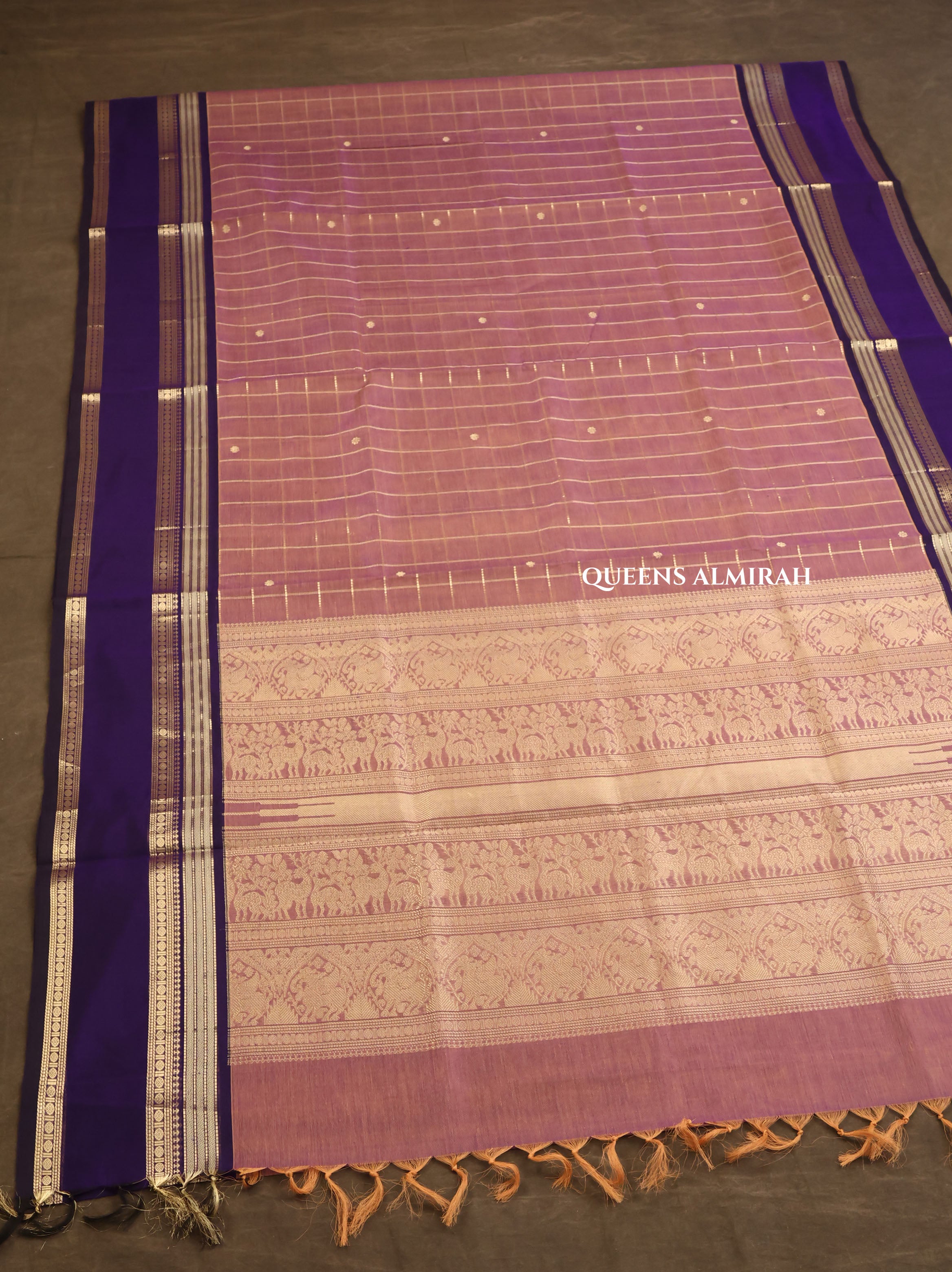 Dusky Pink With Blue Chettinad Silk Cotton Saree