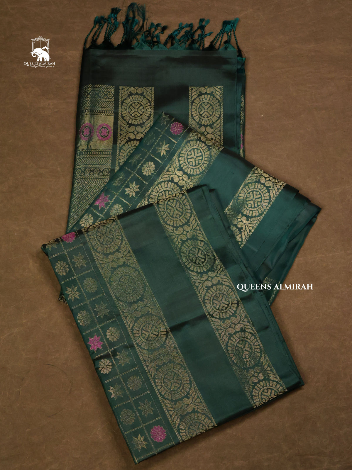 Dark Green Athangudi Inspired Pure Soft Silk Saree