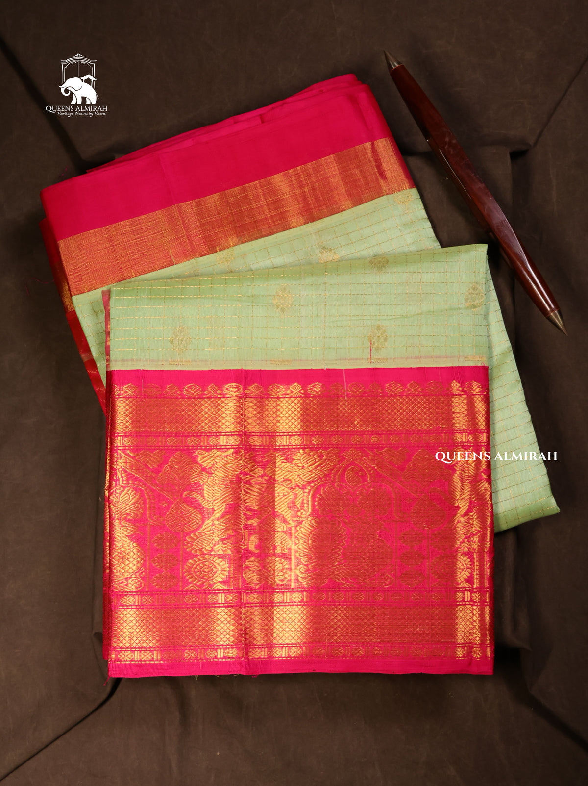 Mint Green With Pink Pure Silk Cotton Saree