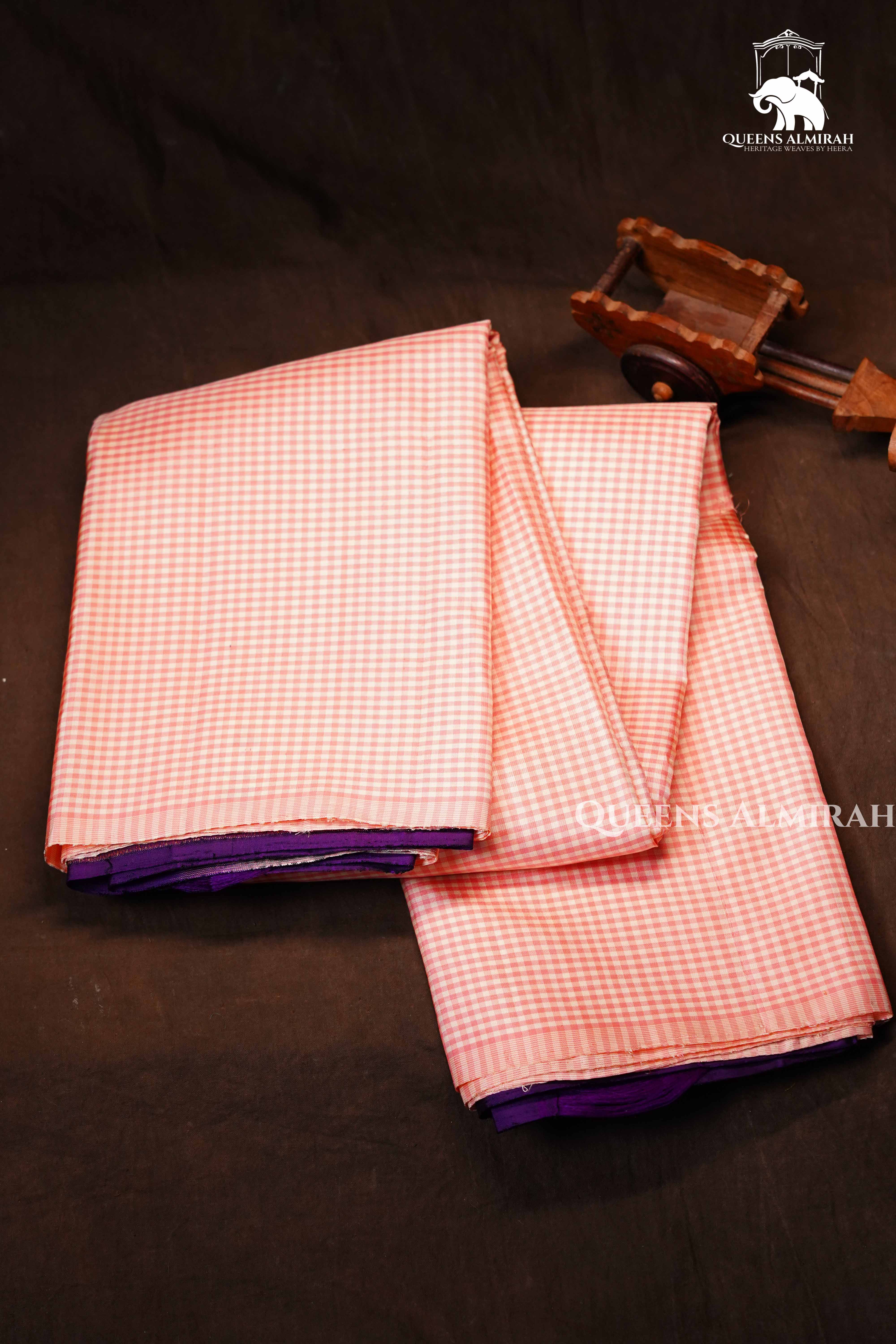 Peach Orange With Purple Pure Soft Silk Saree