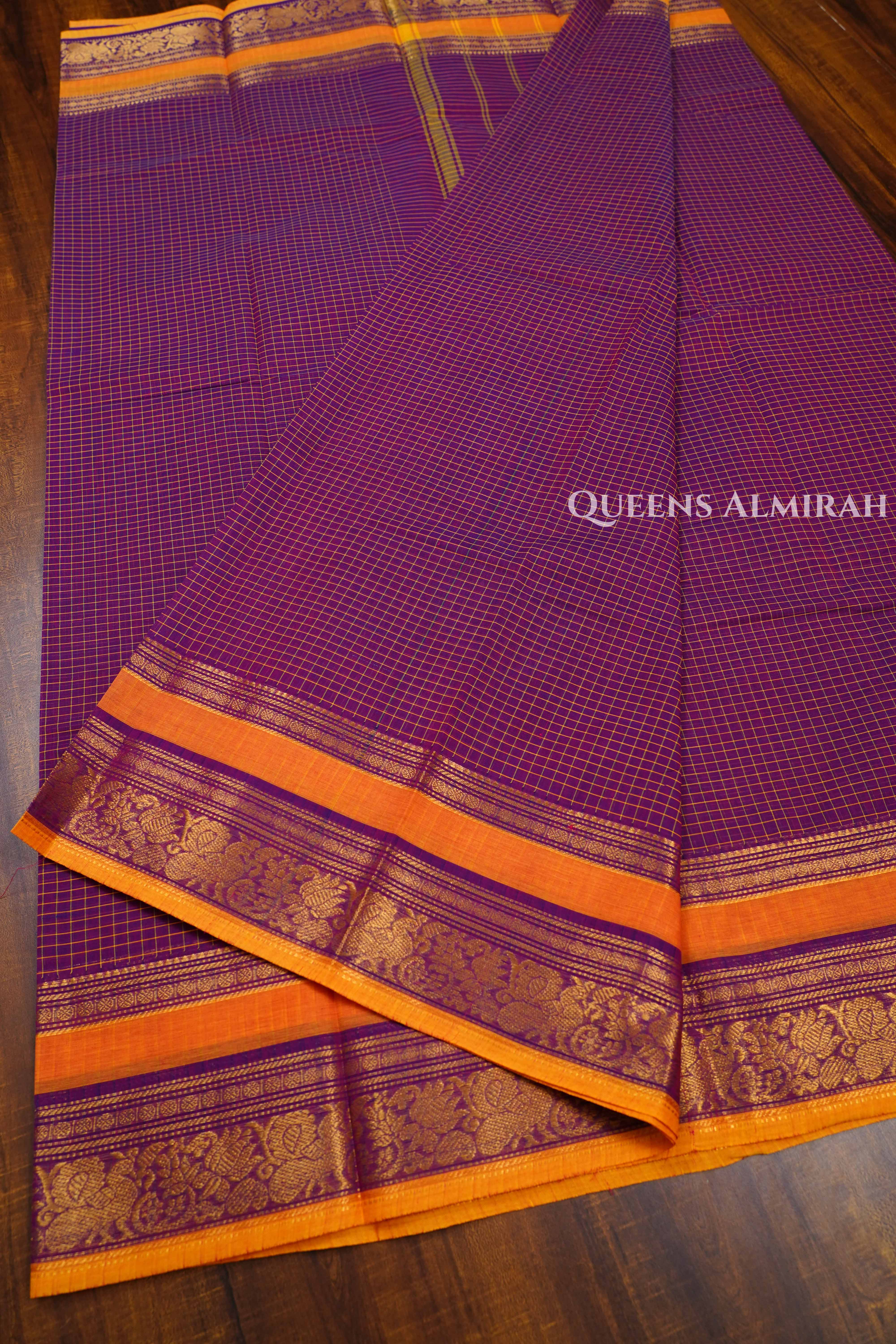 Purple With Orange Kanchi Cotton Saree