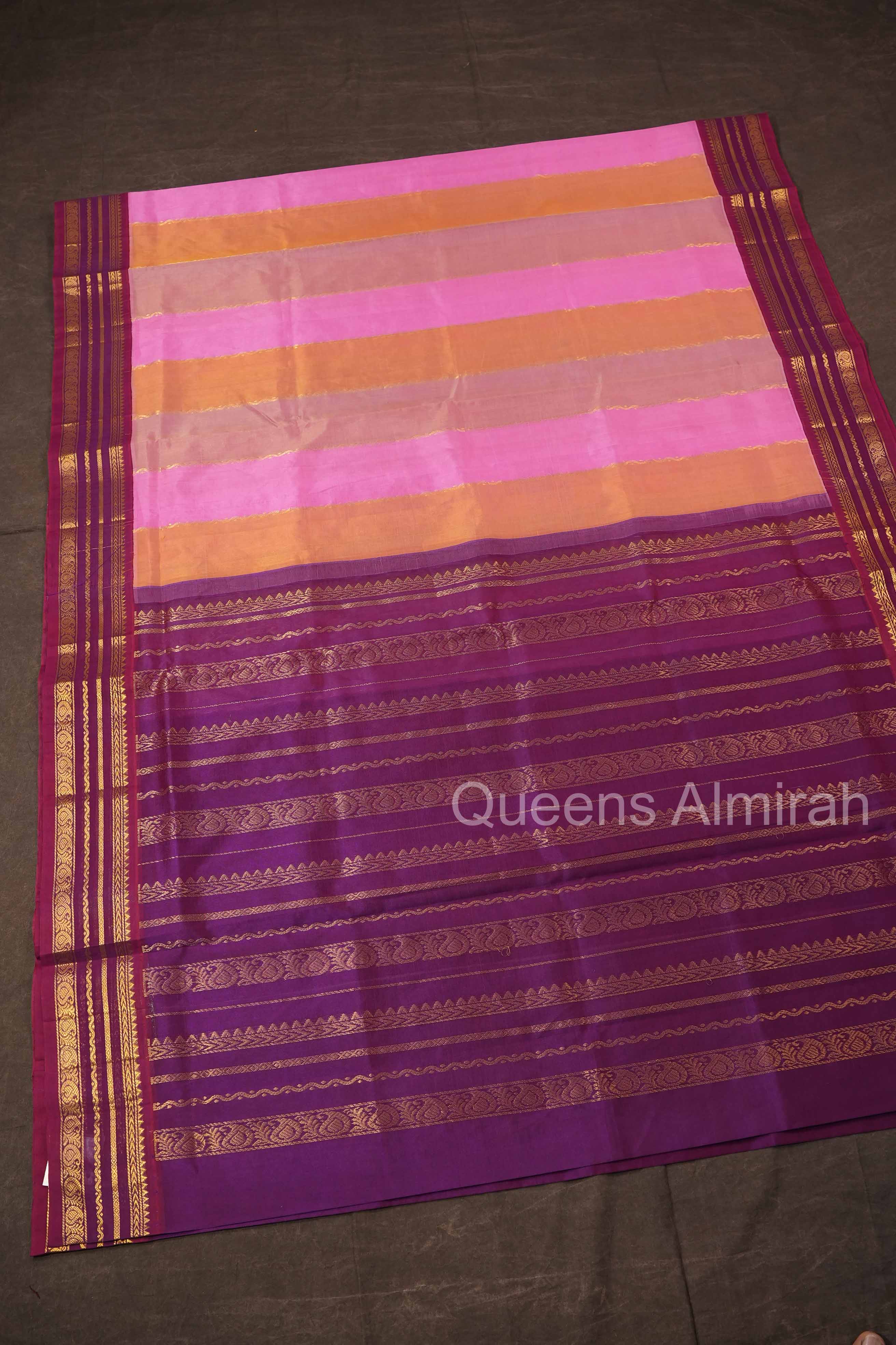 Multi Color With Purple Varisapet Border Pure Silk Cotton Saree