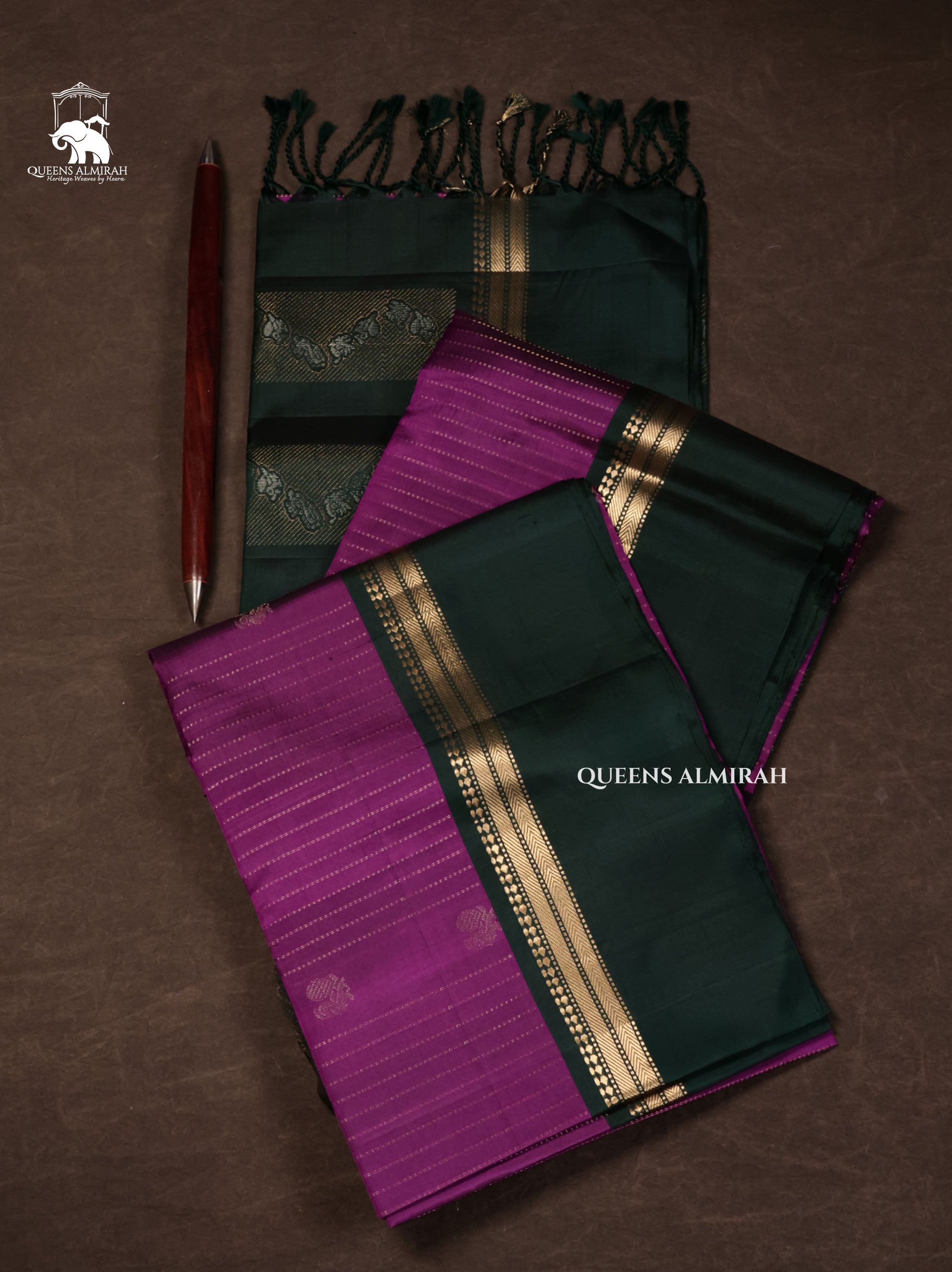 Vadamalli Purple With Green Pure Soft Silk Saree