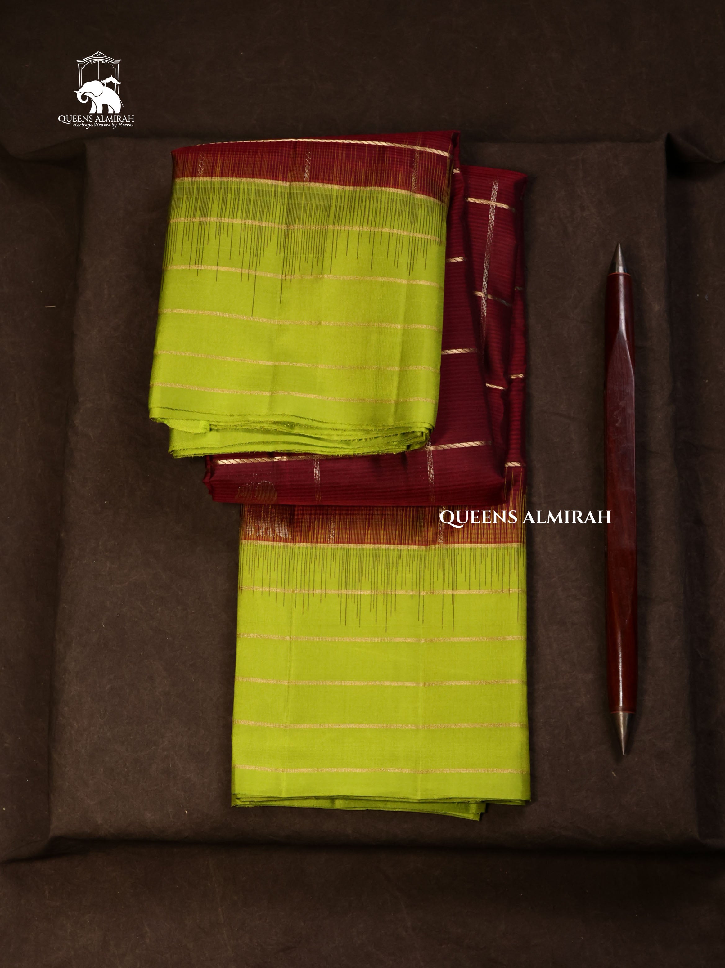 Cocoa Bean Brown With Parrot Green Pure Kanchivaram Silk Saree