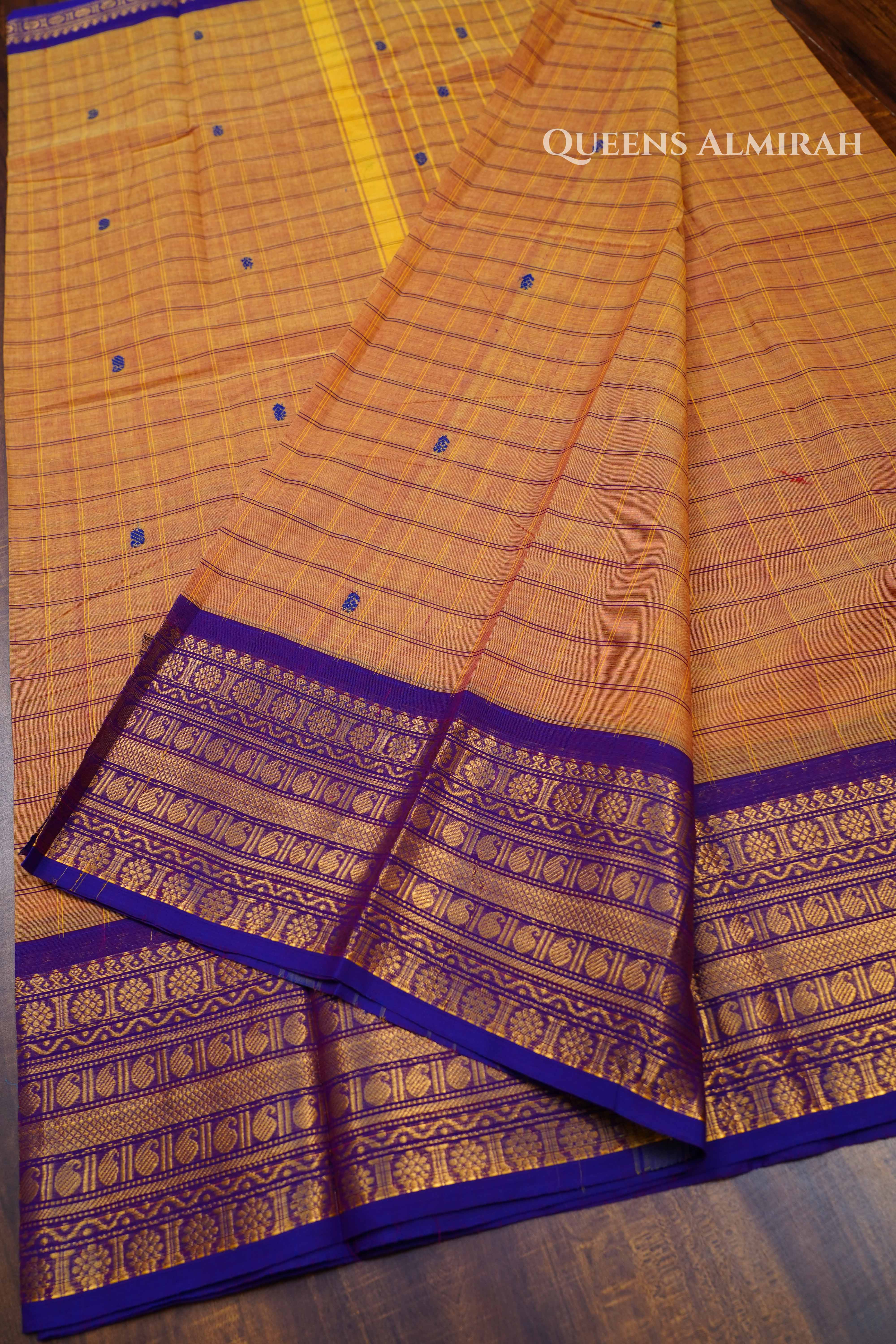 Orange With Purple Kanchi Cotton Saree