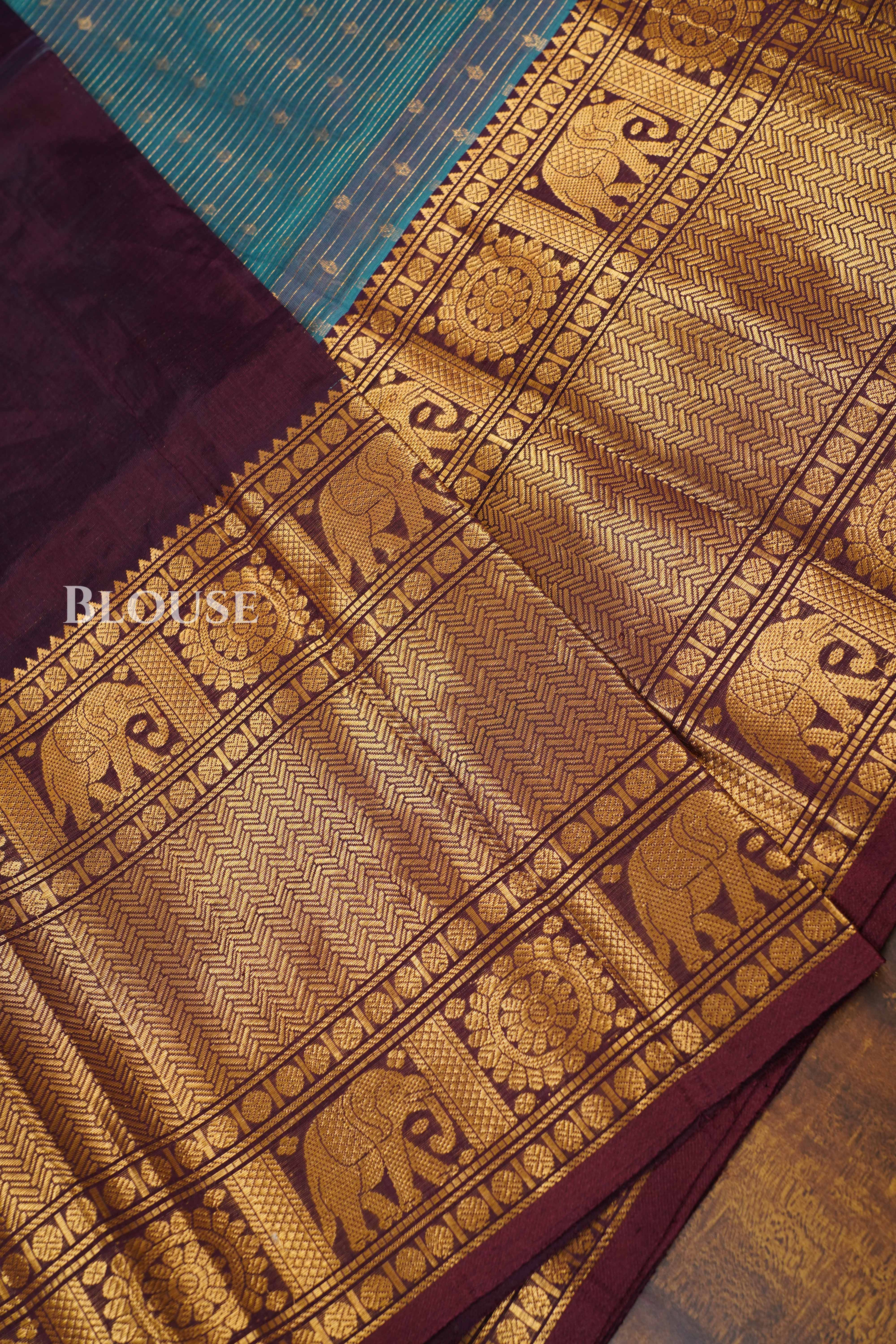 Ash Blue With Maroon Pure Silk Cotton Saree