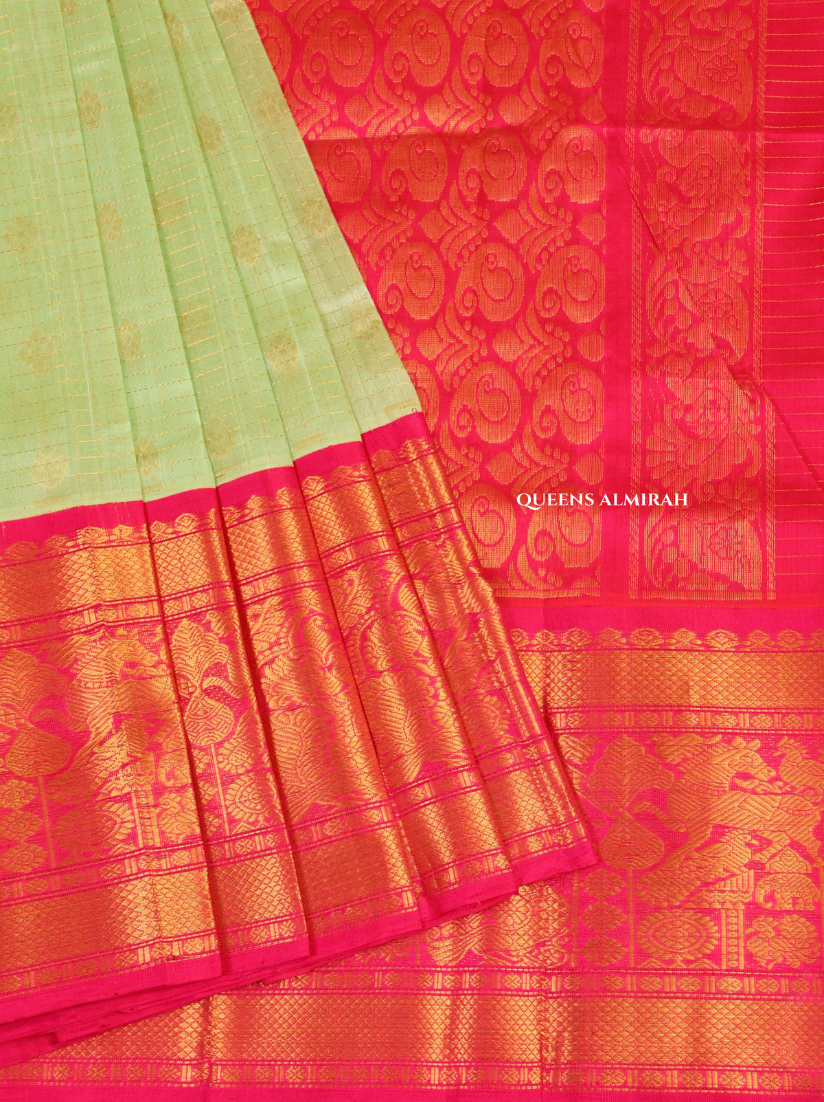 Mint Green With Pink Pure Silk Cotton Saree