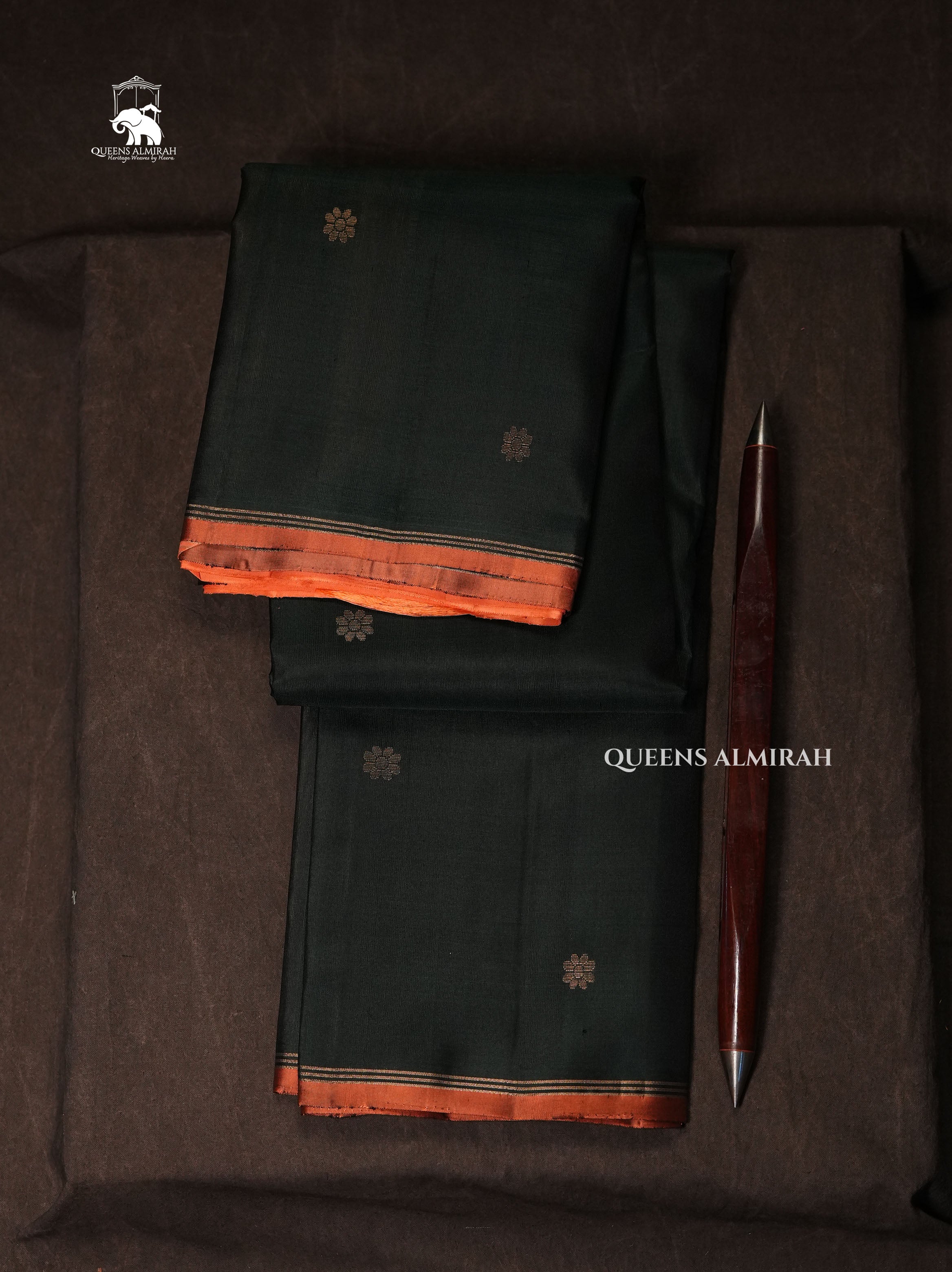 Dark Green With Peach Pure Kanchivaram Silk Saree