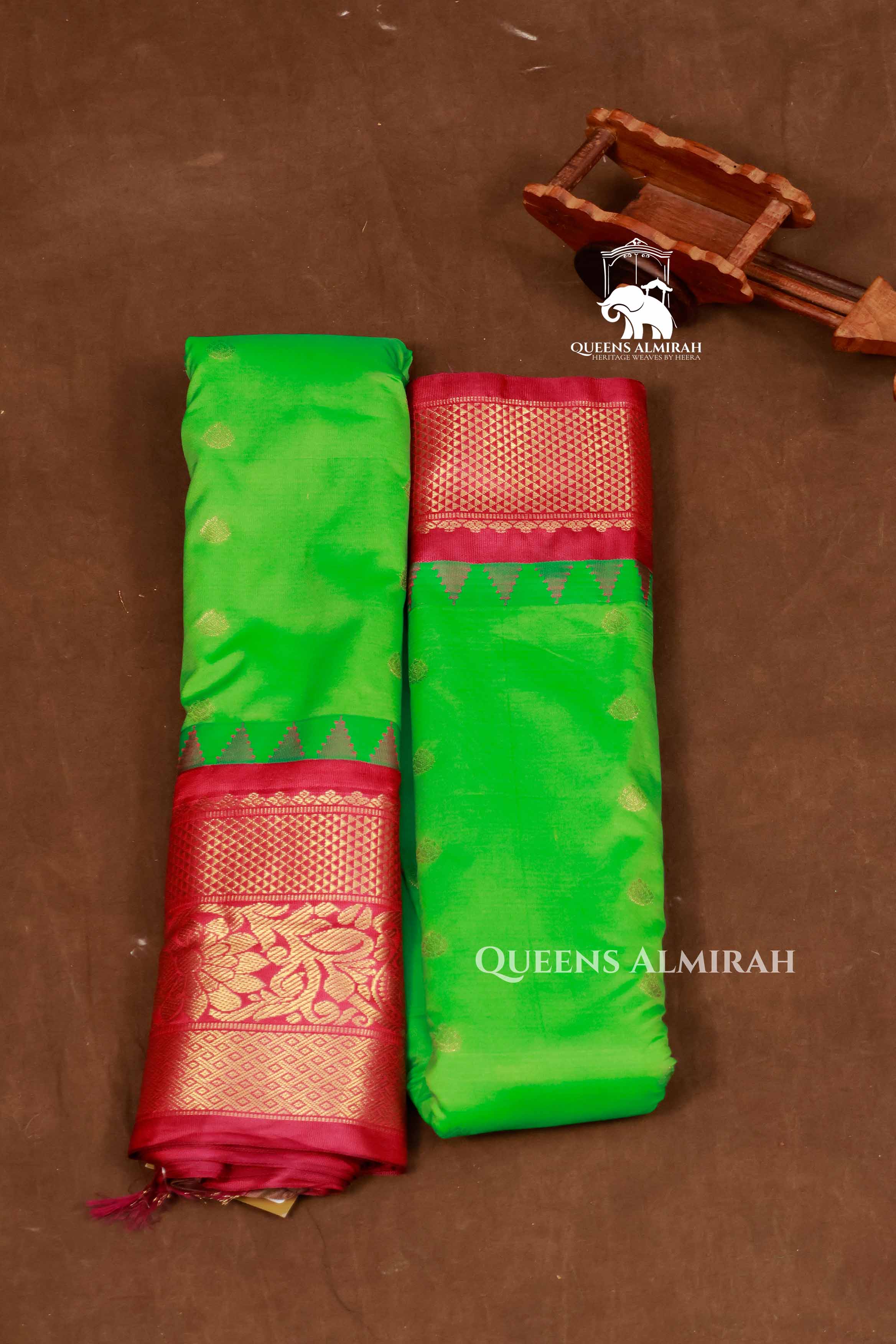 Green With Maroon Semi Gadwal Silk Saree