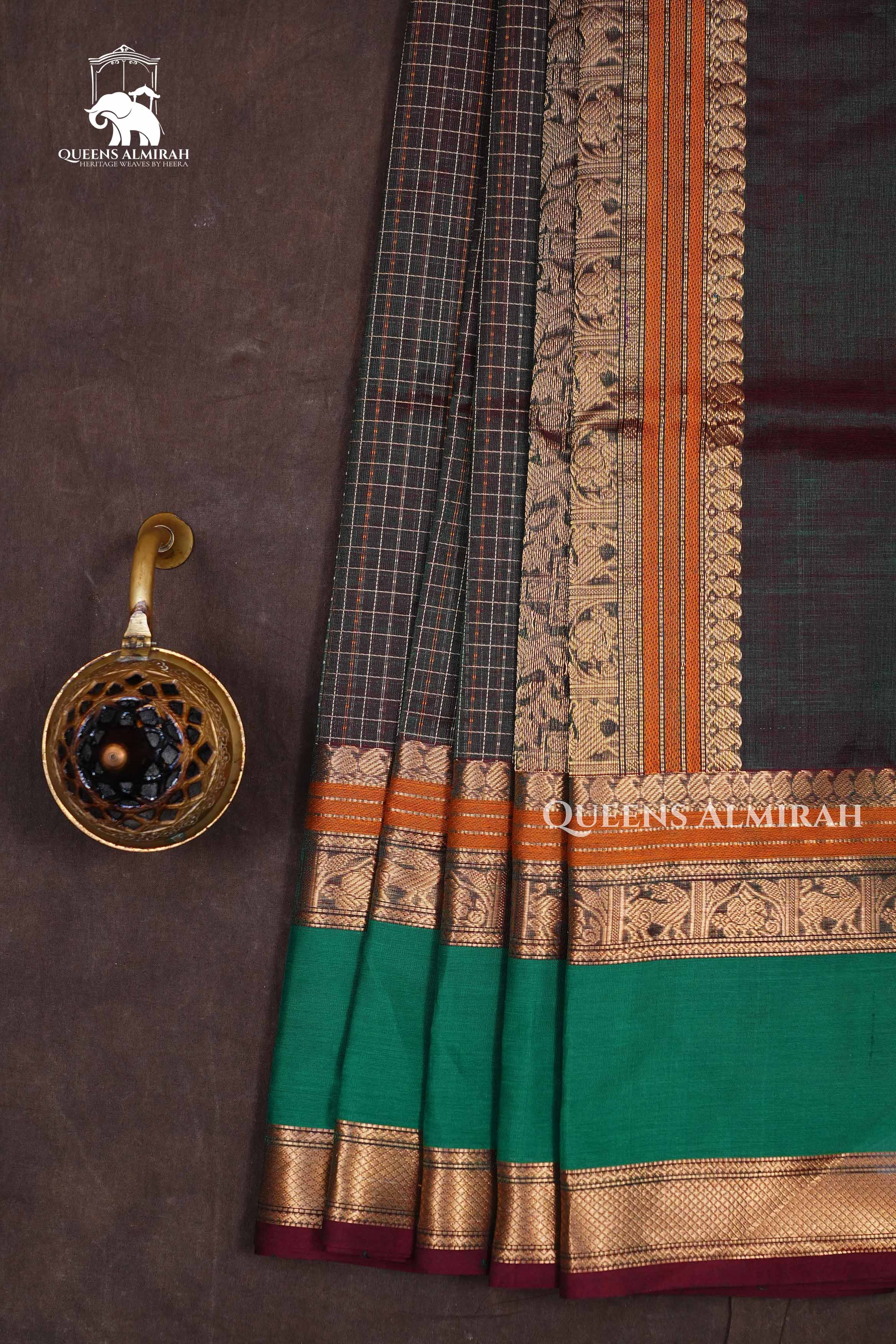 Dark green with Green Chettinad Silk Cotton Saree