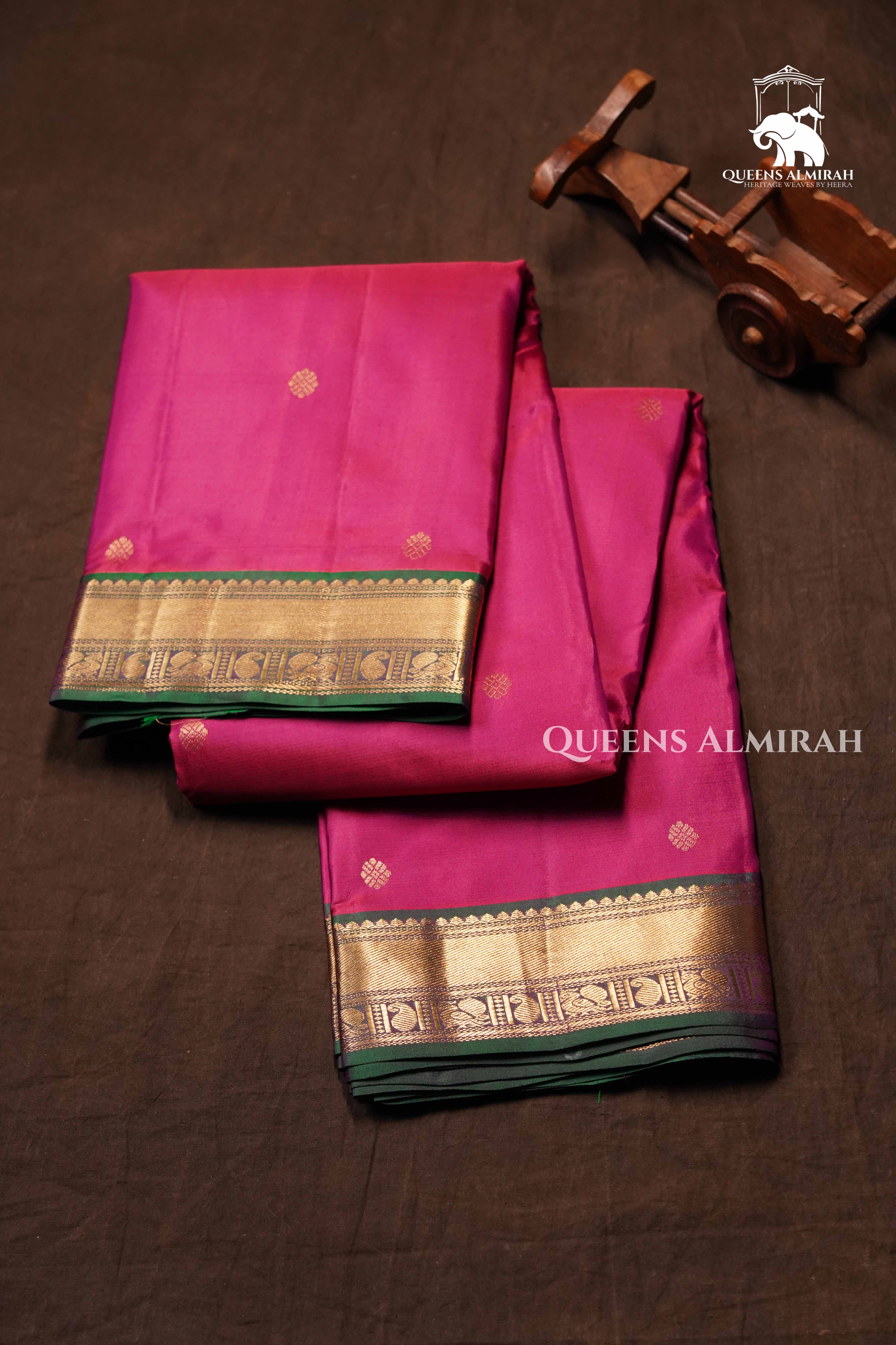 Lotus Pink With Leaf Green Pure Kanchivaram Silk Saree