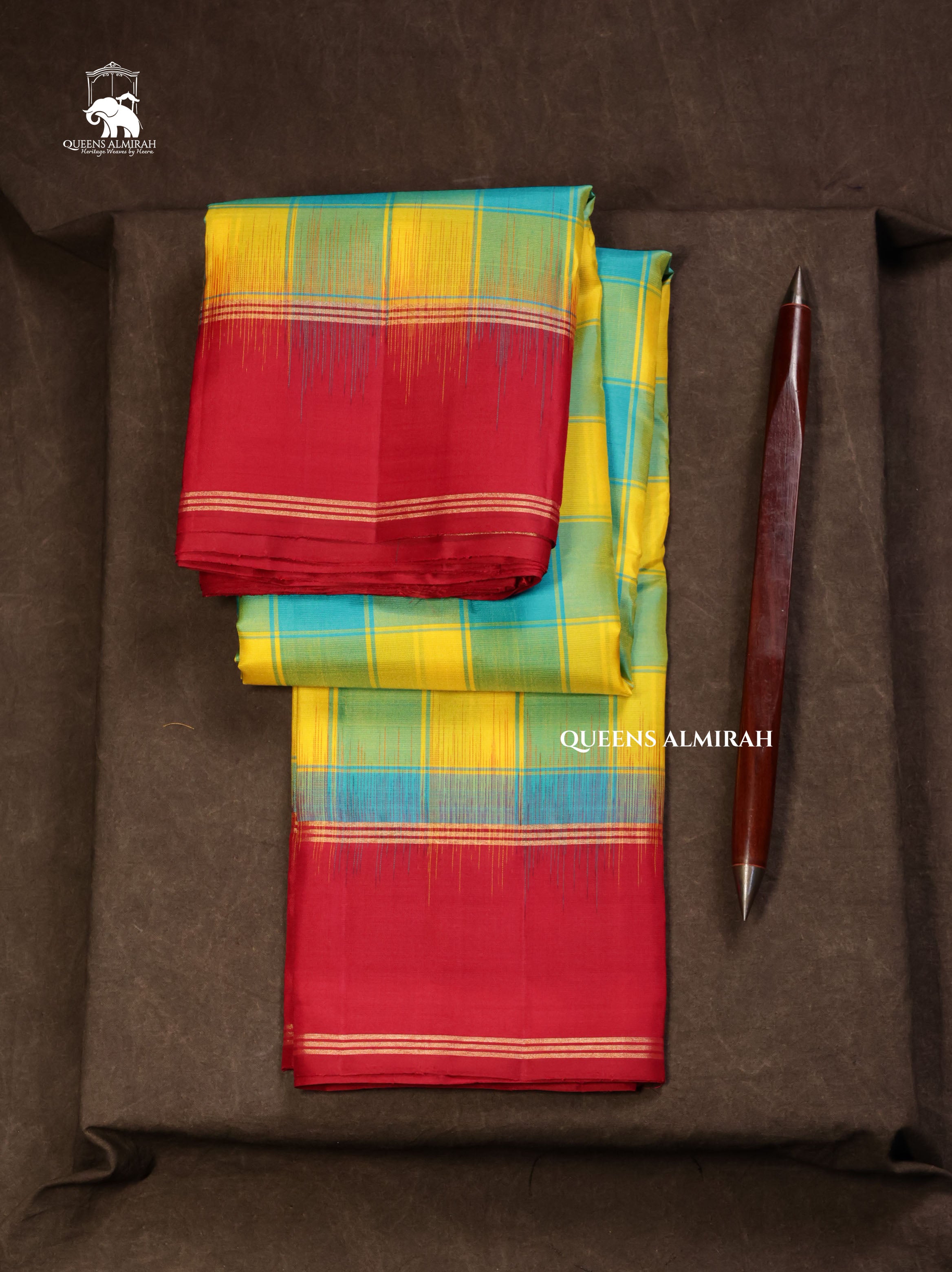 Yellow With Blue Kattam With Maroon Pure Kanchivaram Silk Saree