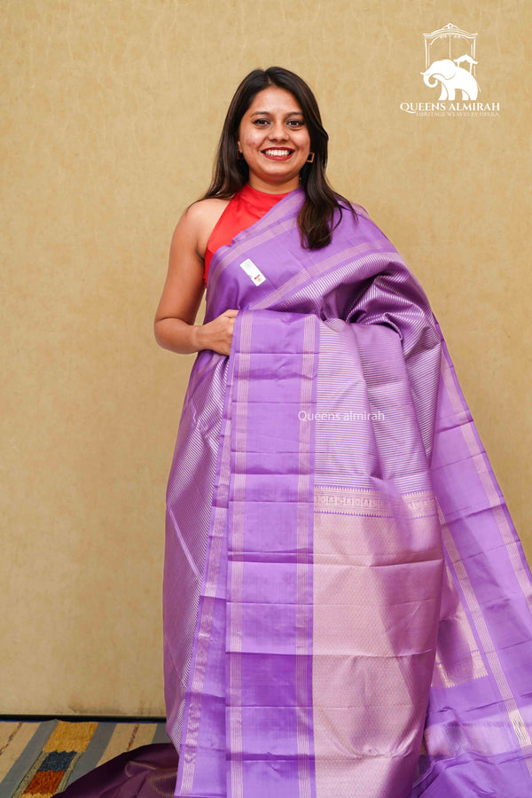 DUSTY LAVENDER WITH PURPLE HAZE PURE KANCHIVARAM SILK SAREE - Queens Jewel Emporium