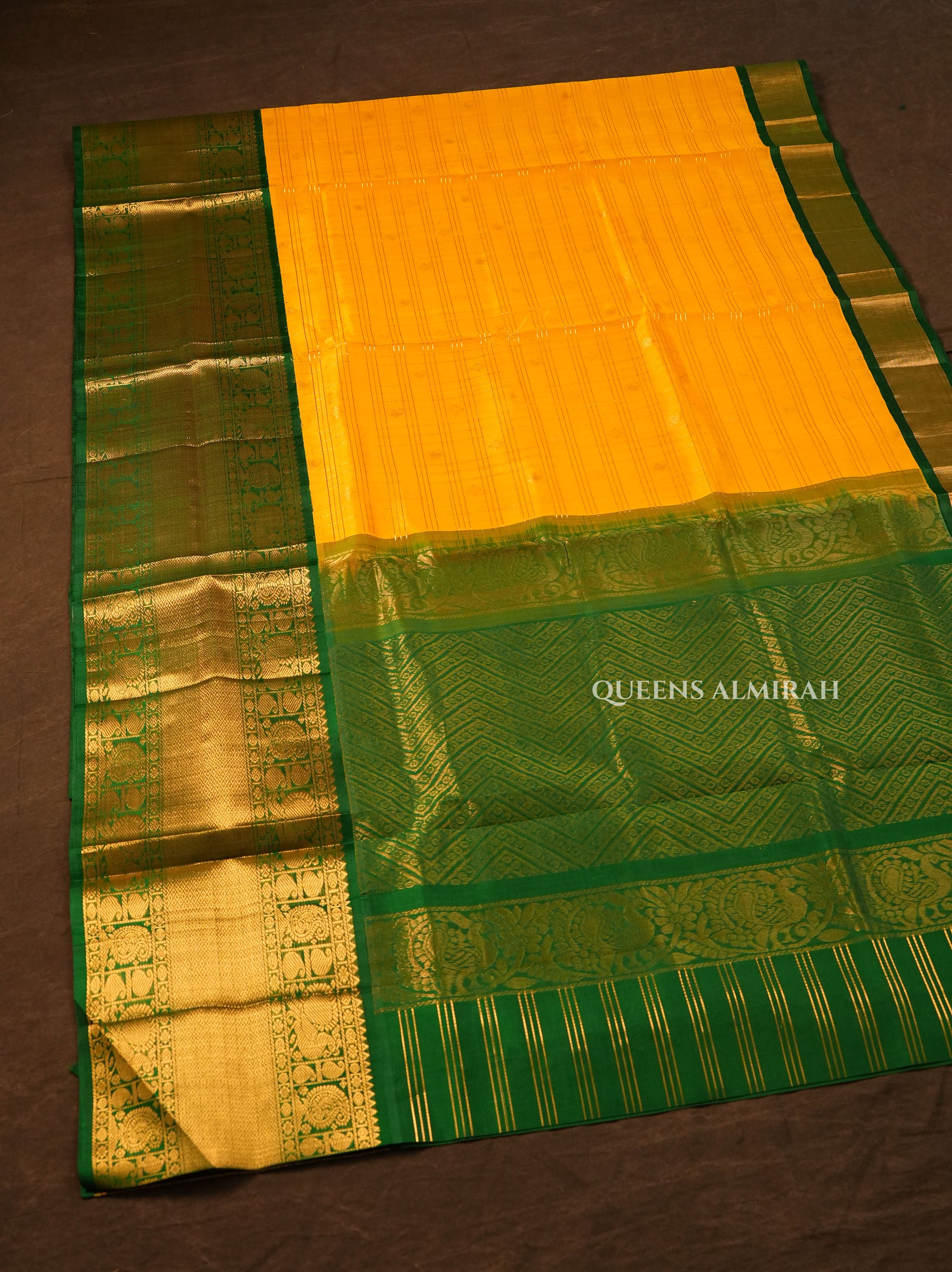 Yellow With Green Pure Silk Cotton Saree