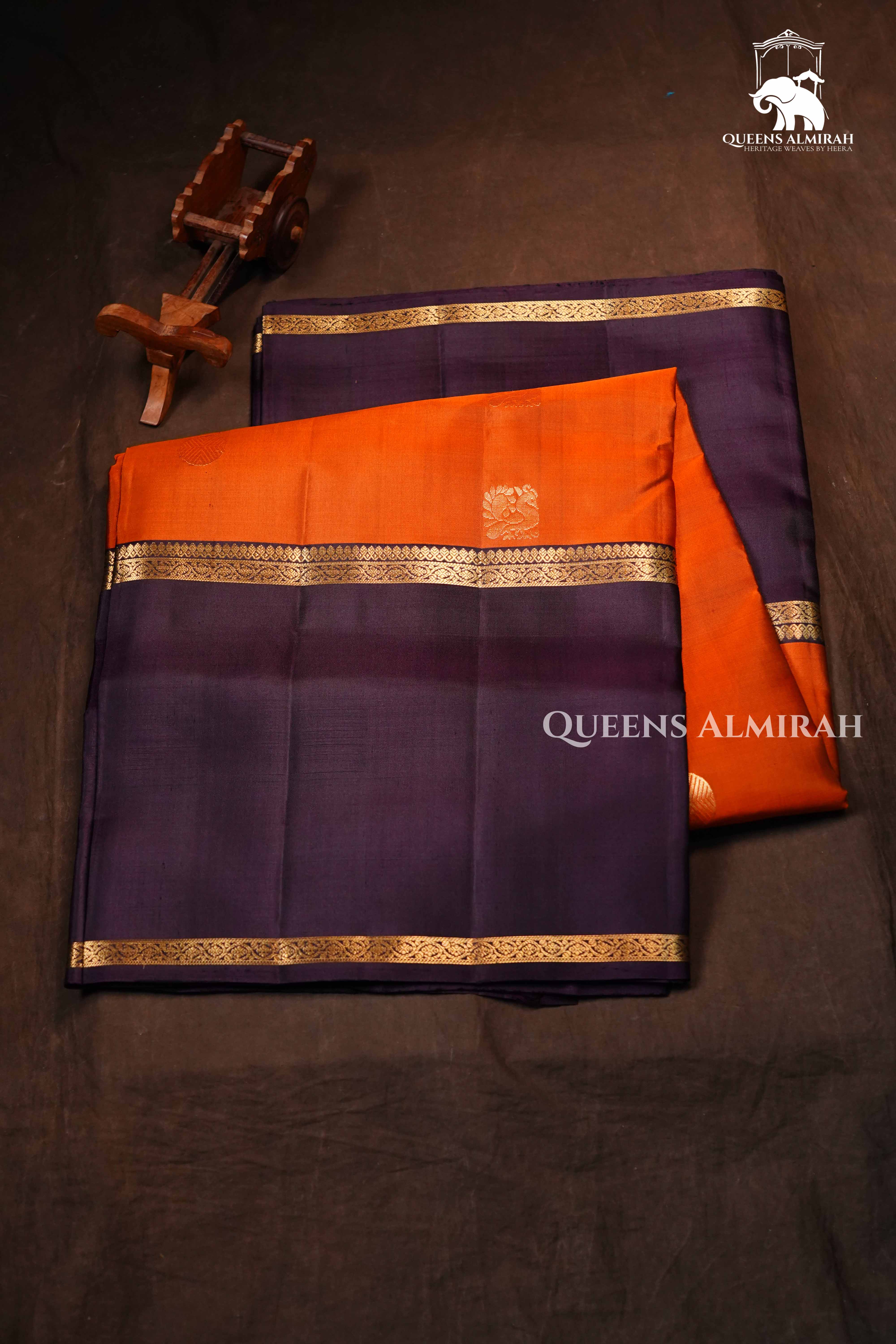 Dusky Orange With Cocoa Bean Pure Soft Silk Saree