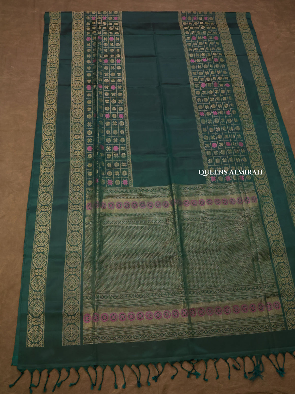 Dark Green Athangudi Inspired Pure Soft Silk Saree