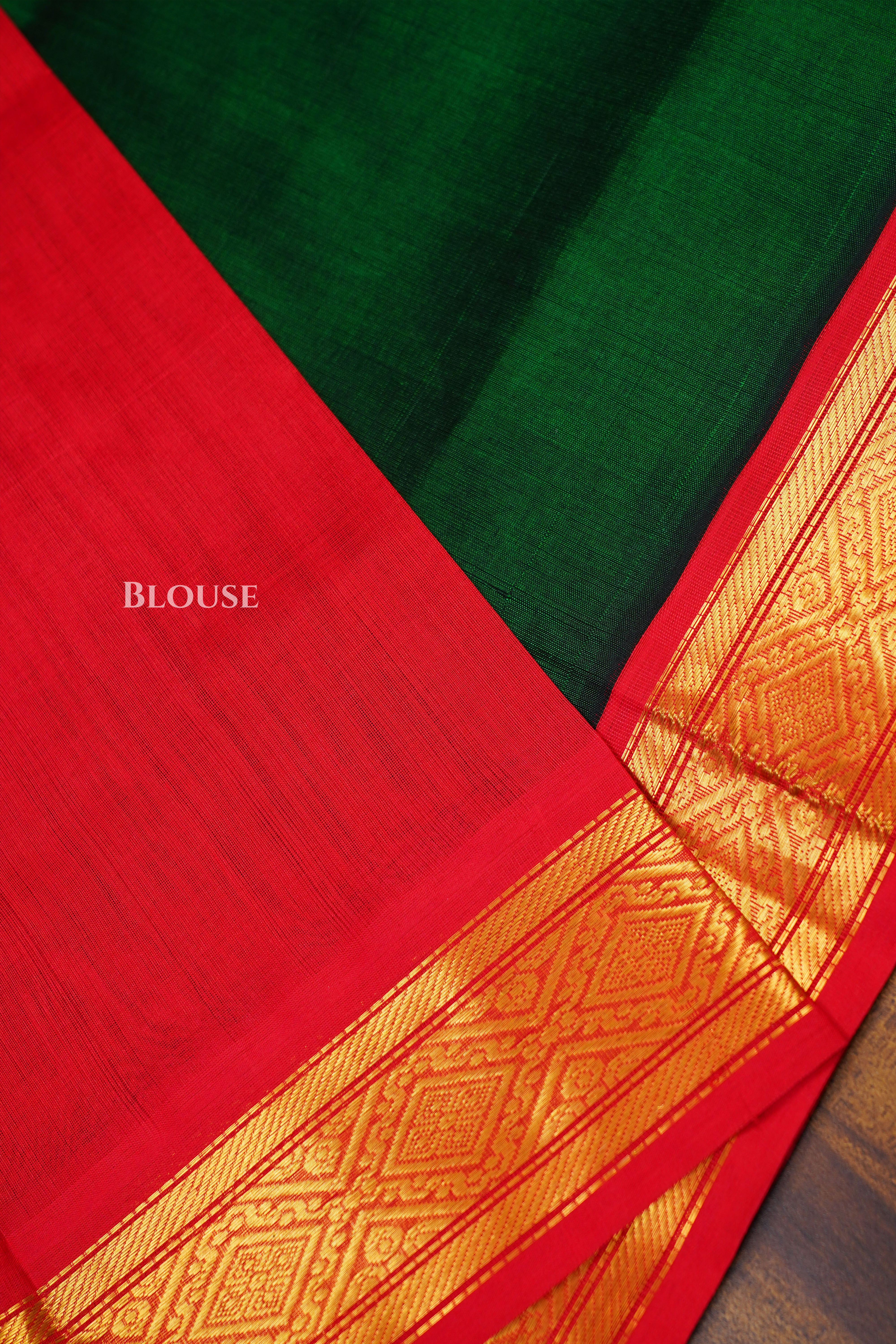 Bottle Green With Red Pure Kanchi Silk Cotton Saree