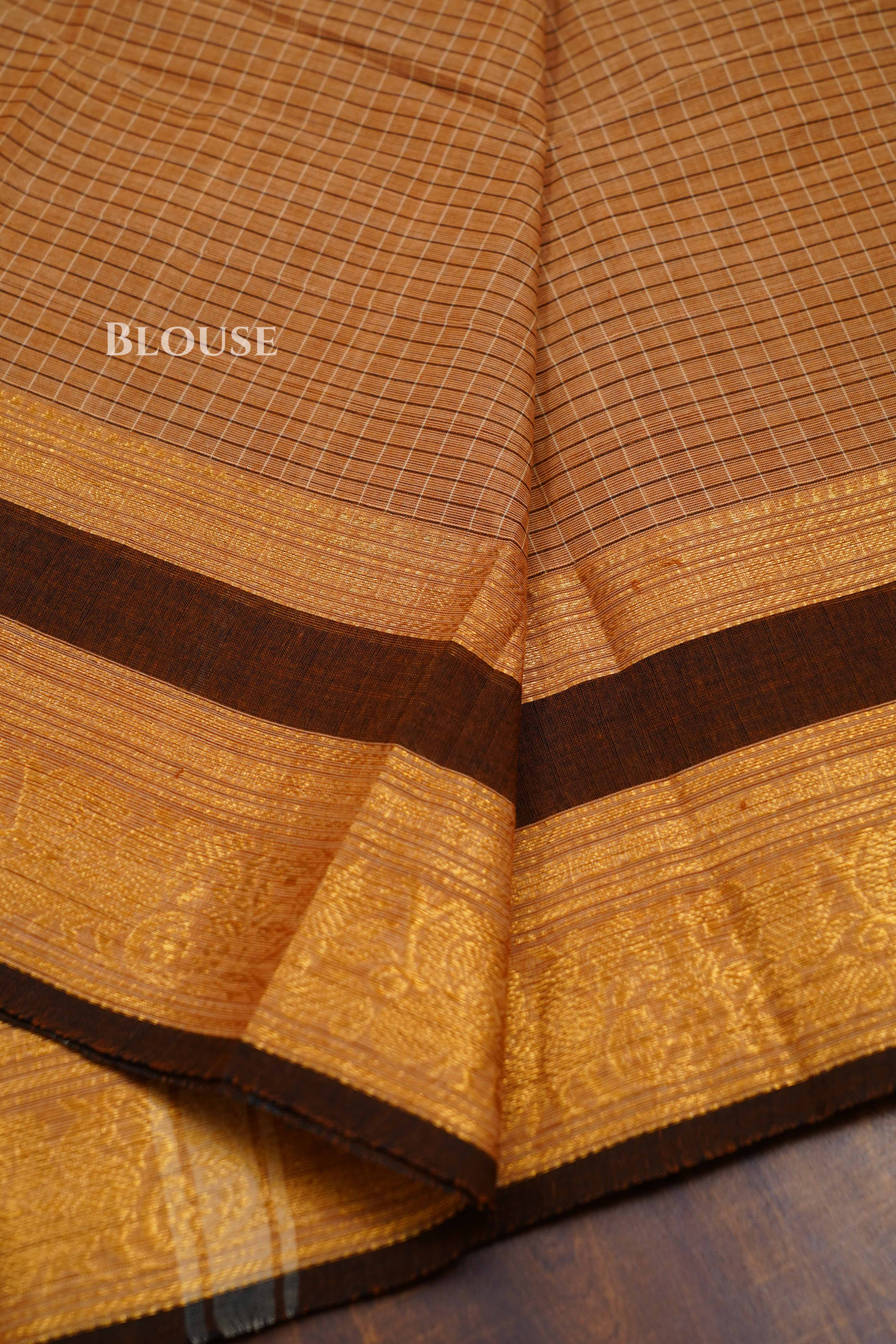 Peach With Brown Kanchi Cotton Saree