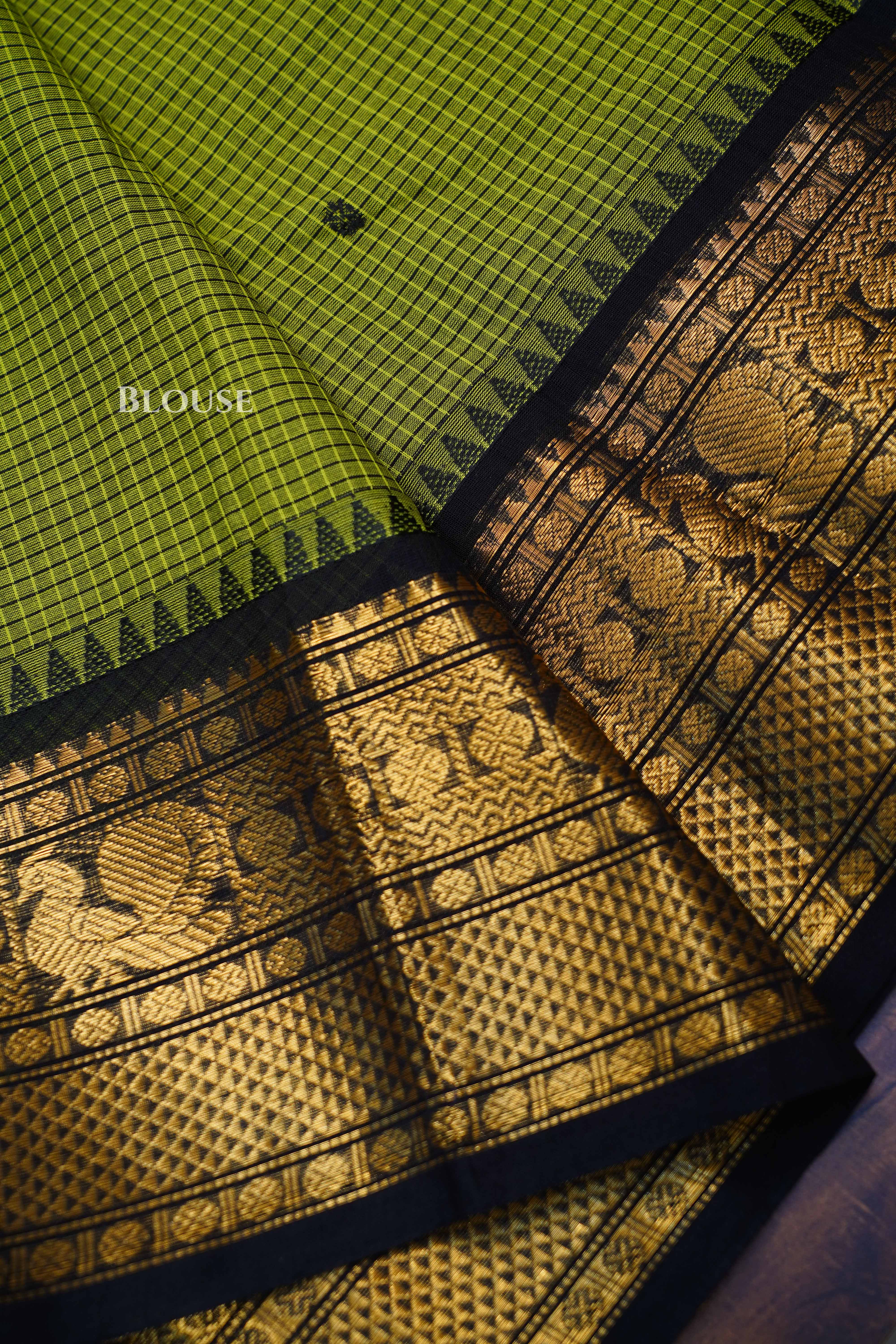 Avocado Green With Black Kanchi Cotton Saree