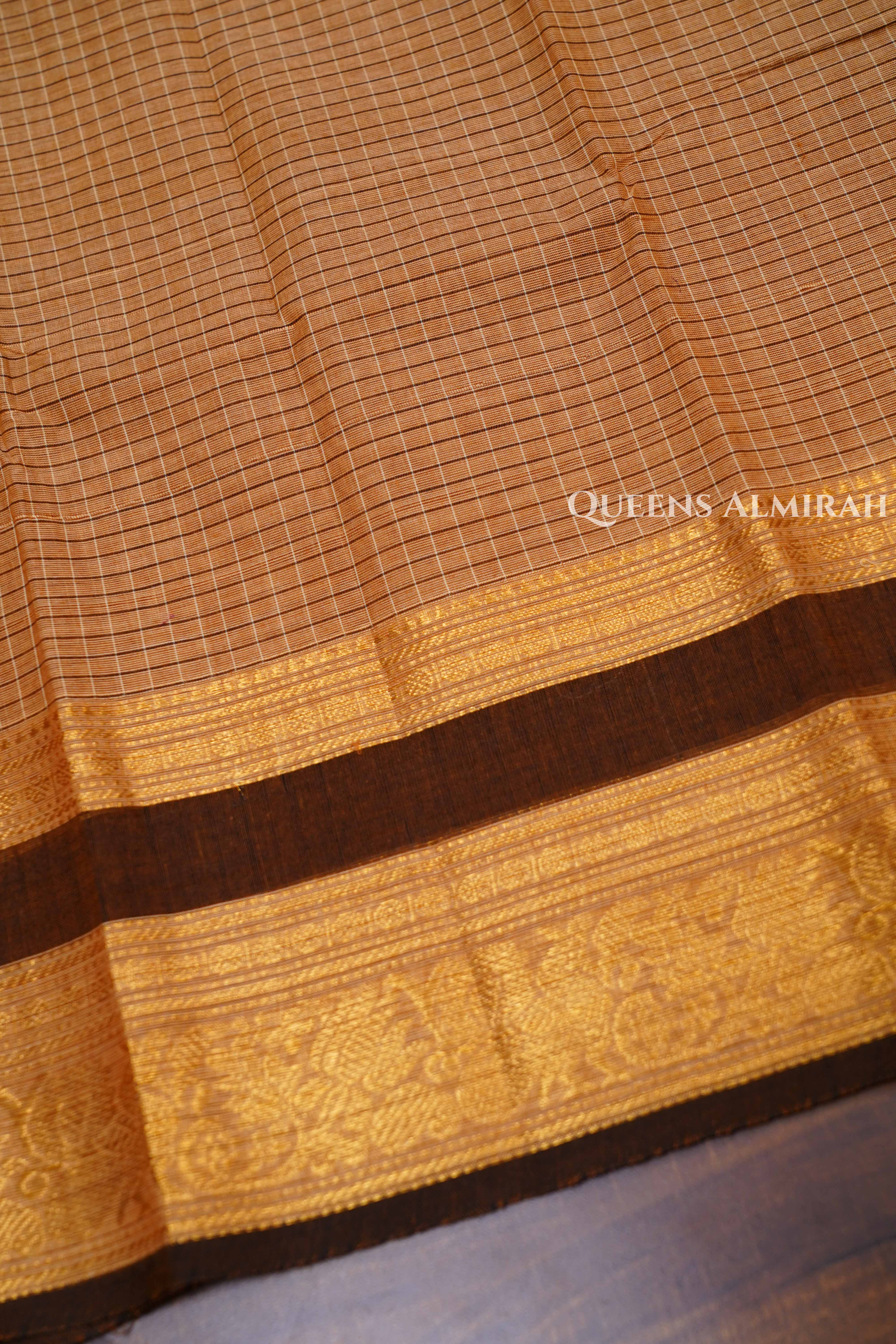 Peach With Brown Kanchi Cotton Saree