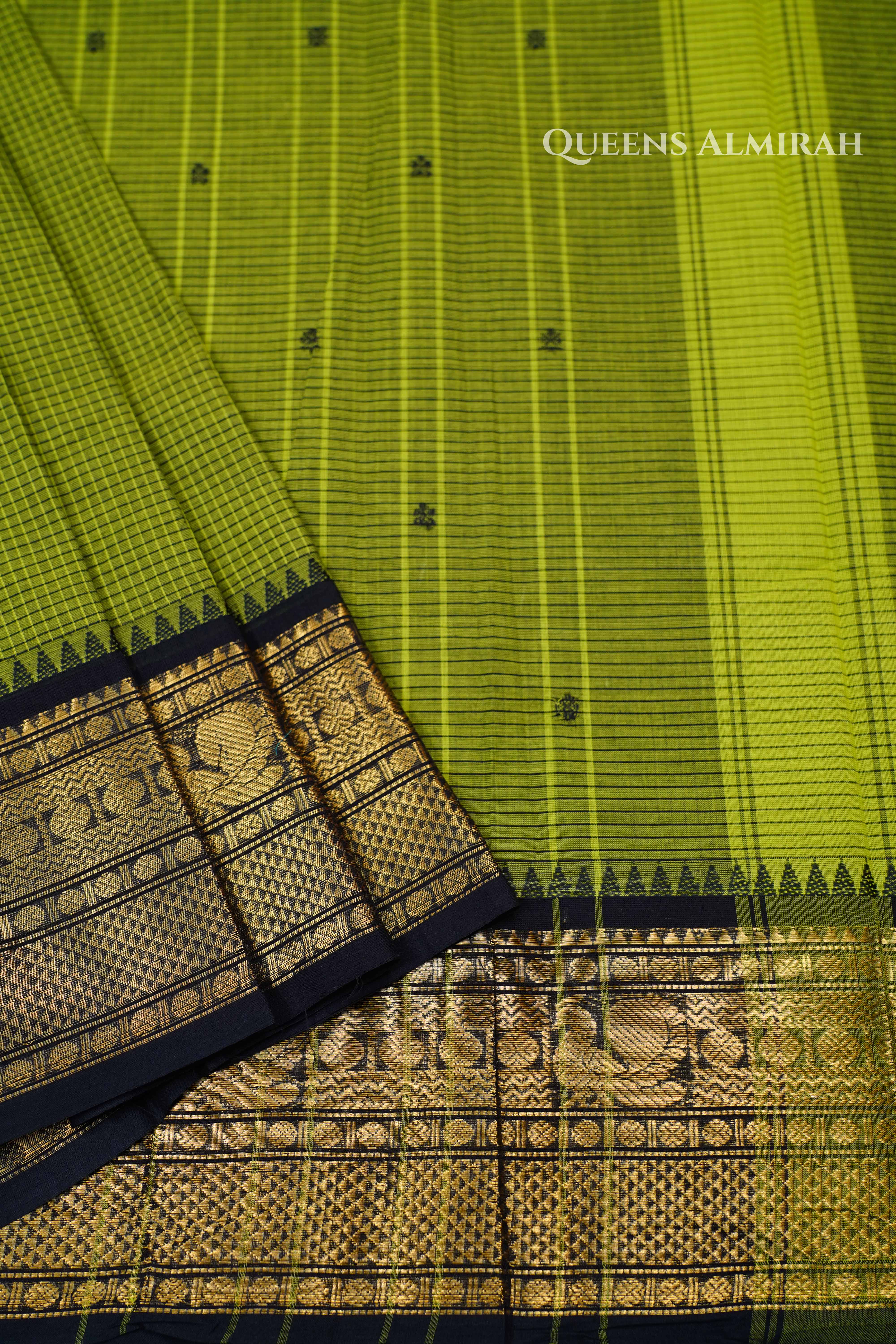 Avocado Green With Black Kanchi Cotton Saree