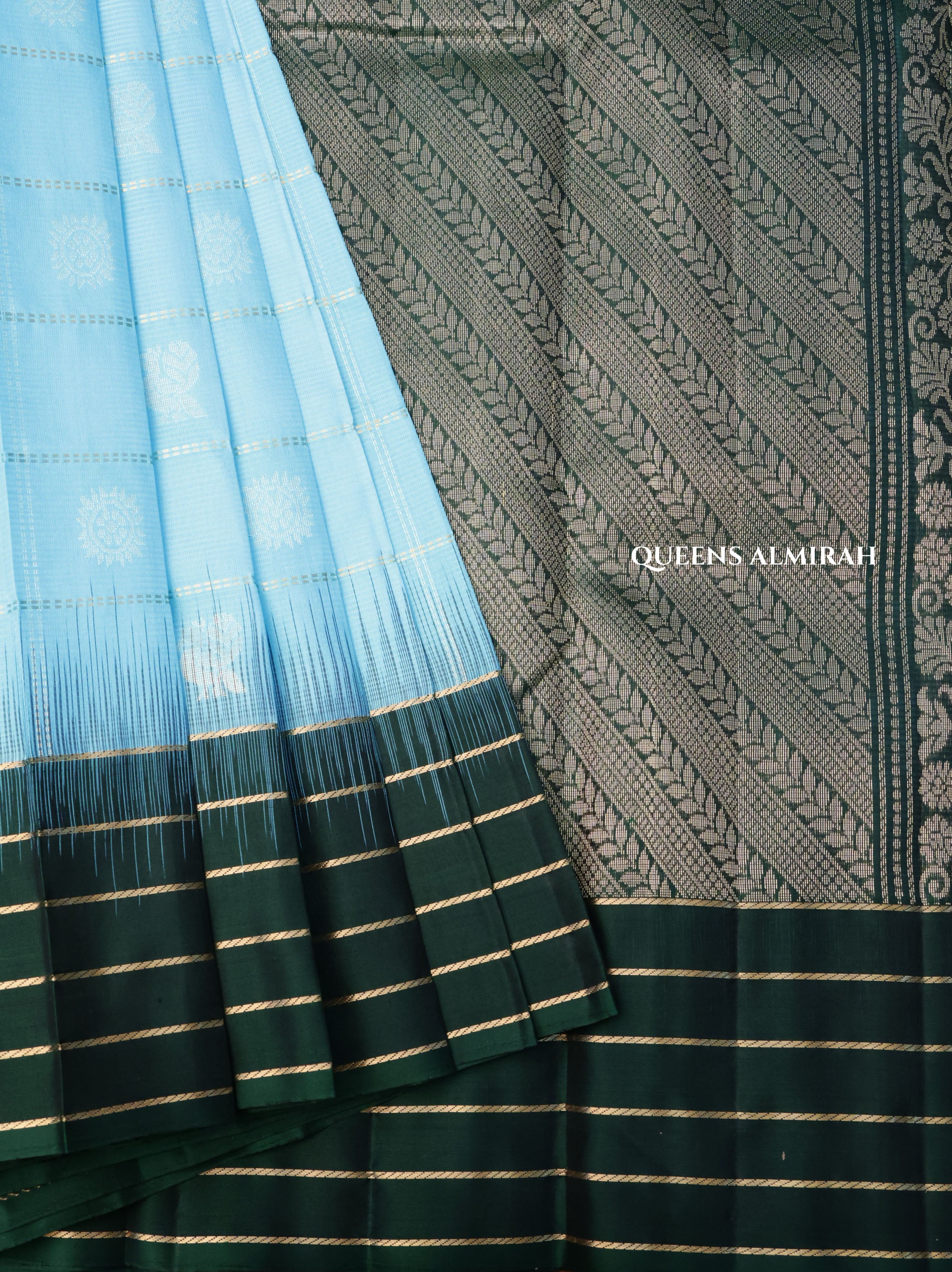 Ice Blue With Dark Green Pure Kanchivaram Silk Saree