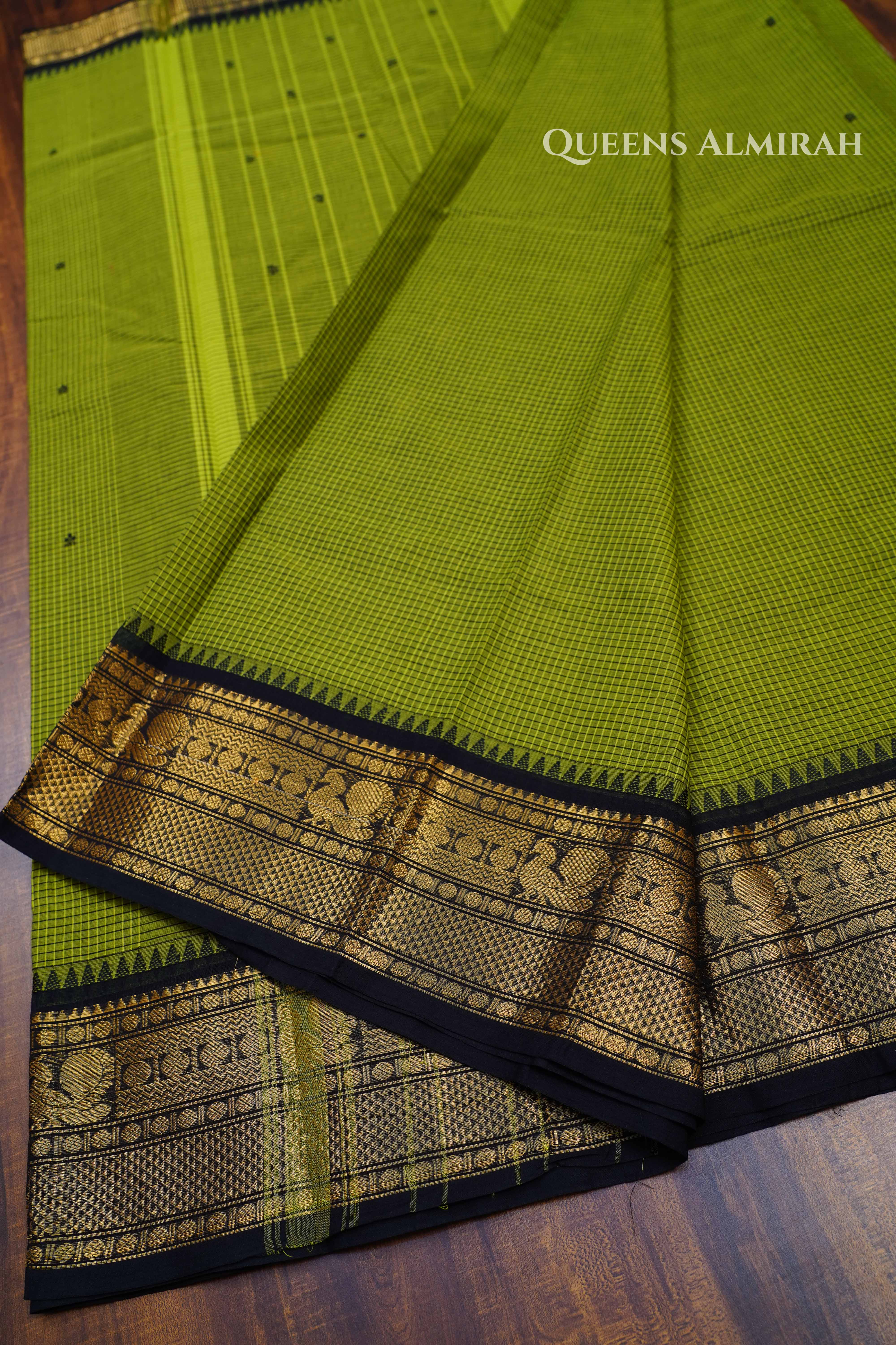 Avocado Green With Black Kanchi Cotton Saree