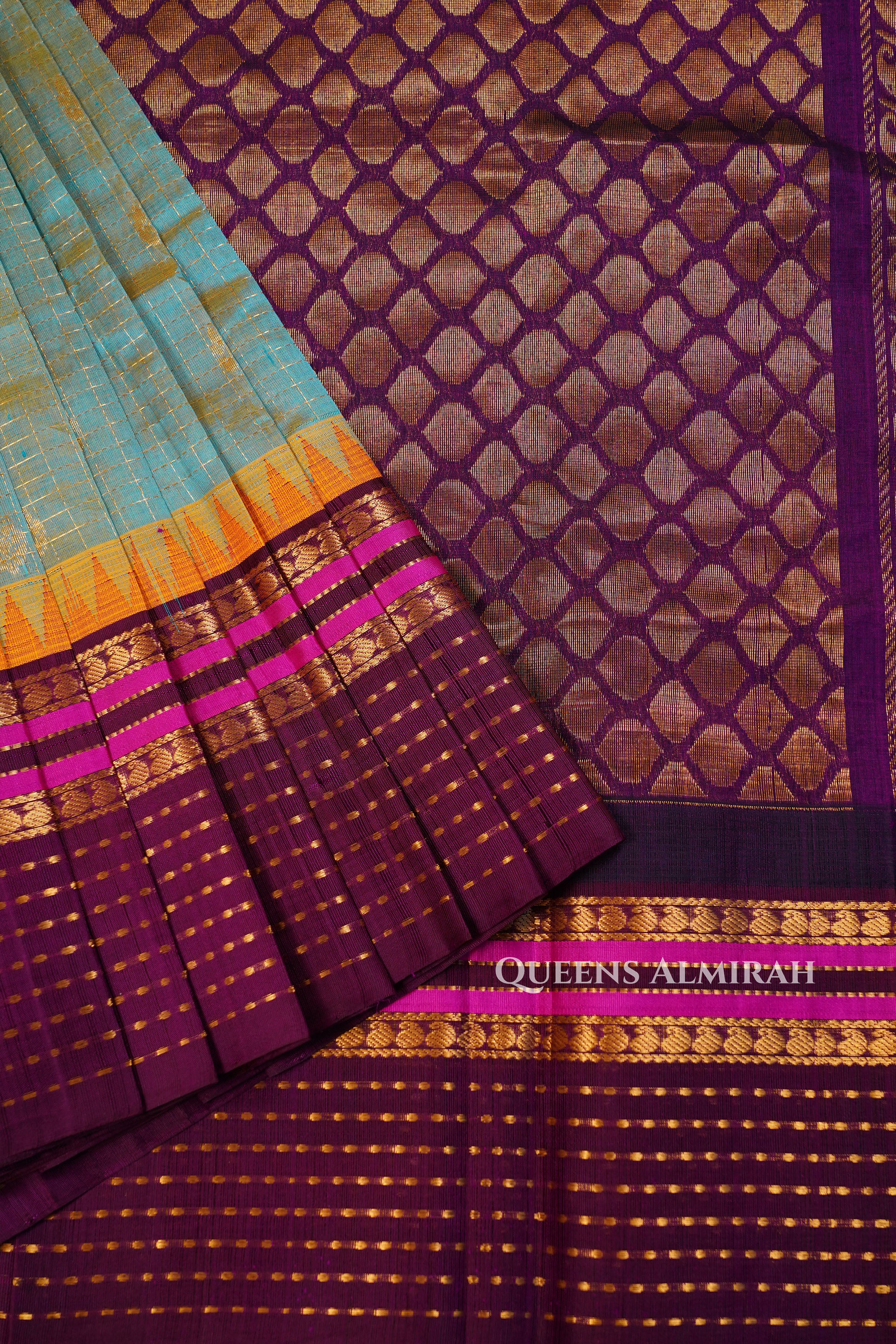 Sky Blue With Purple Pure Kanchi Silk Cotton Saree