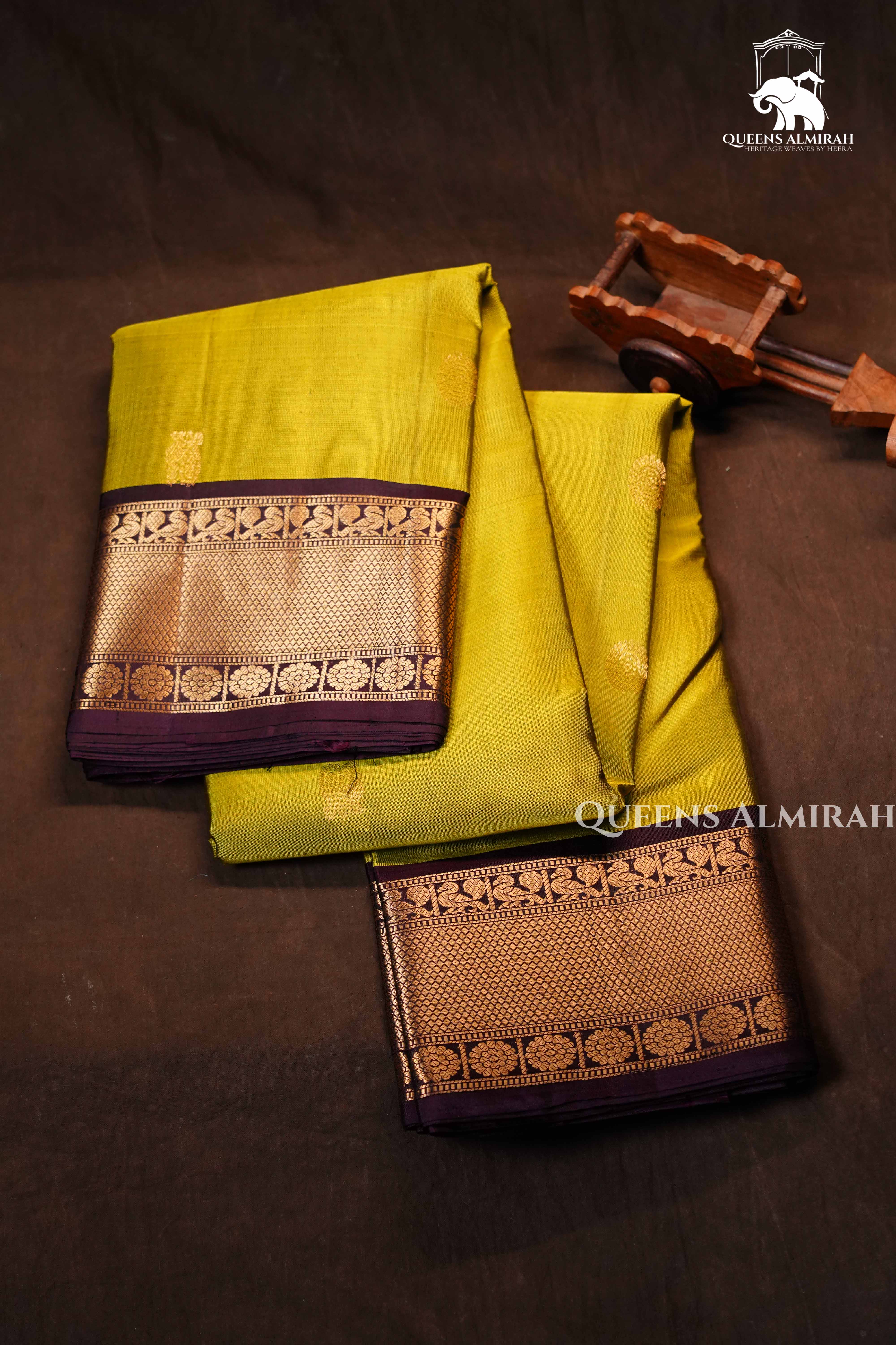 Olive Yellow With Coffee Bean Pure Kanchivaram Silk Saree