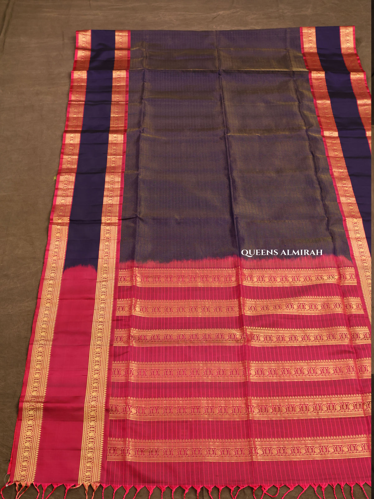 Navy Blue With Magenta Pink Payadi Pure Soft Silk Saree