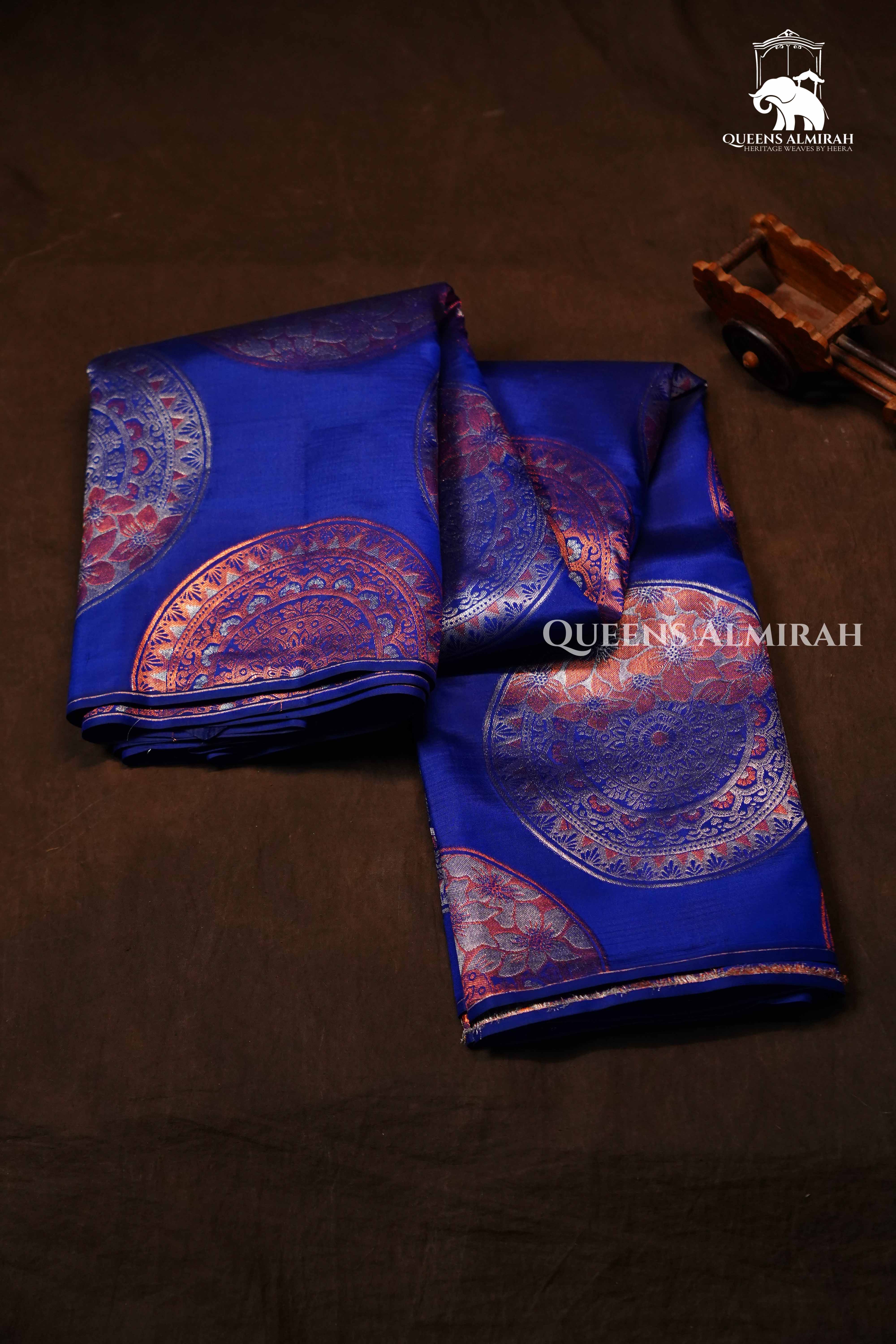 Royal Blue With Silver And Copper Zari Kanchivaram Silk Saree