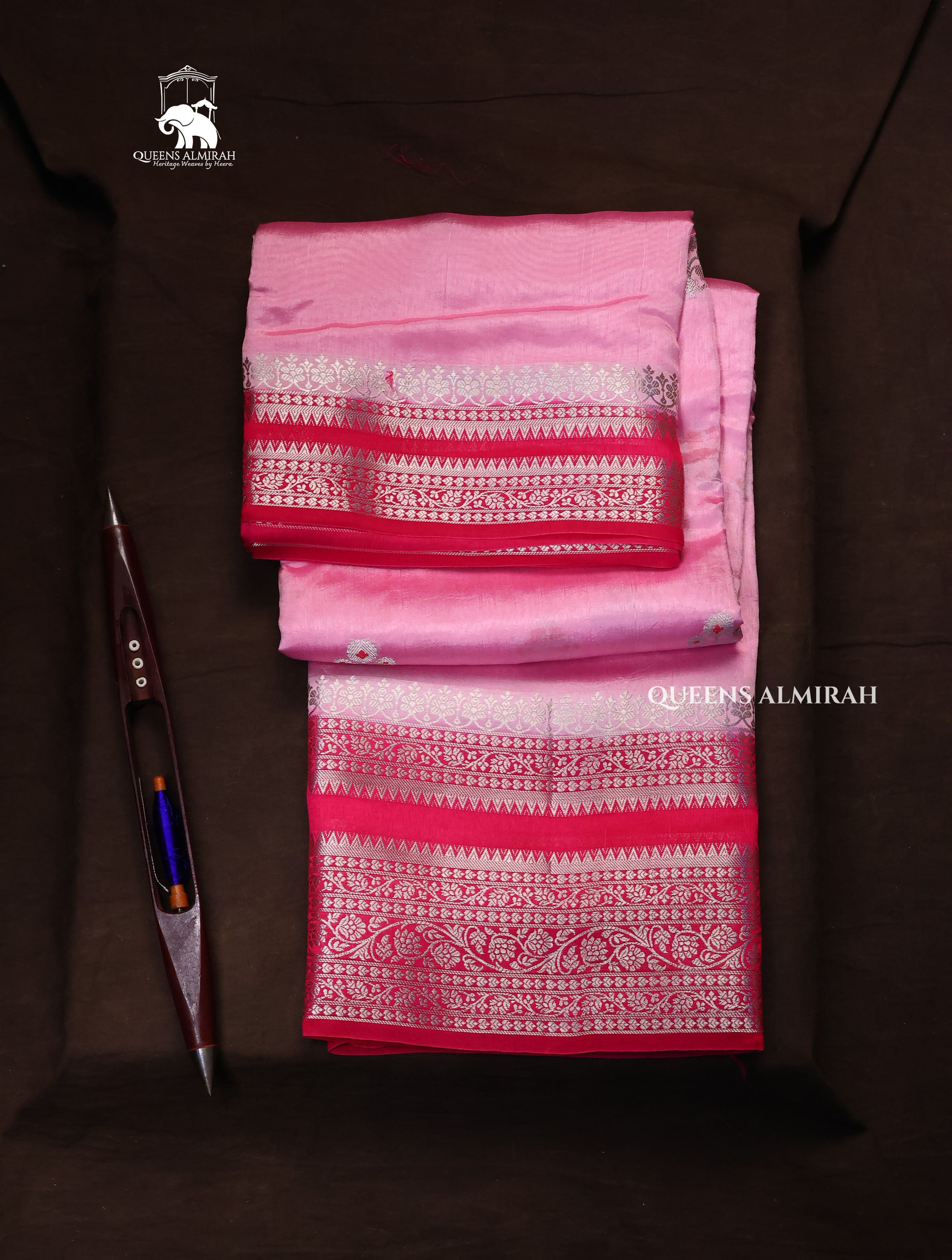 Rose Milk Pink With Rani Pink Semi Banarasi Silk Saree