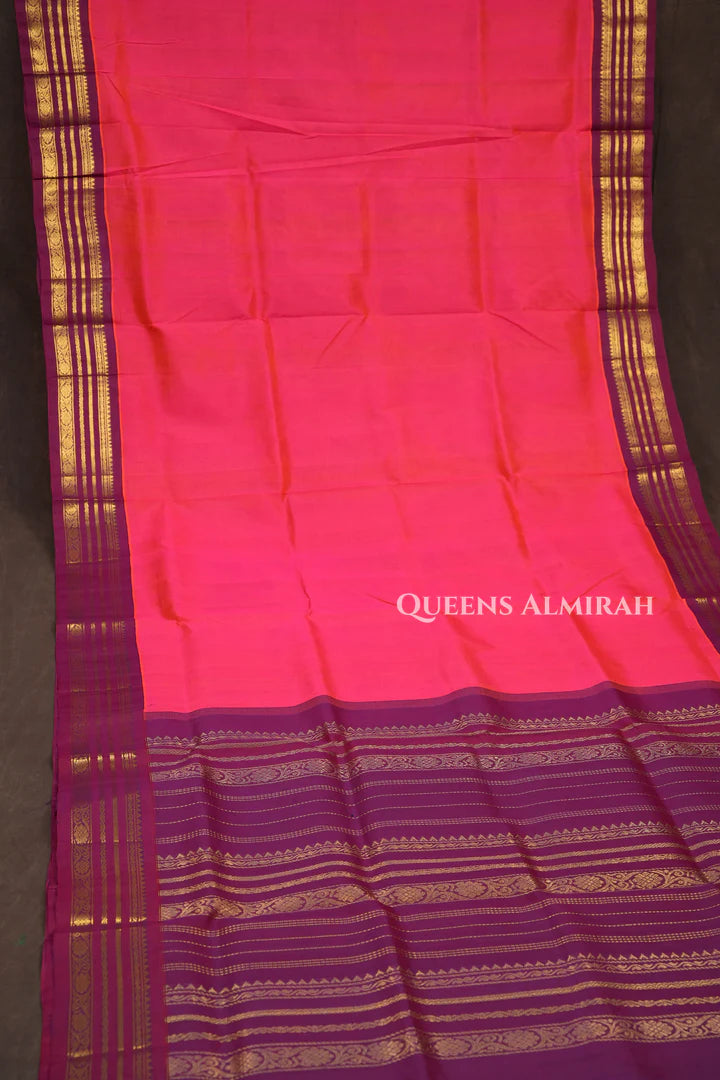 Pink With Purple Pure Kanchi Silk Cotton Saree