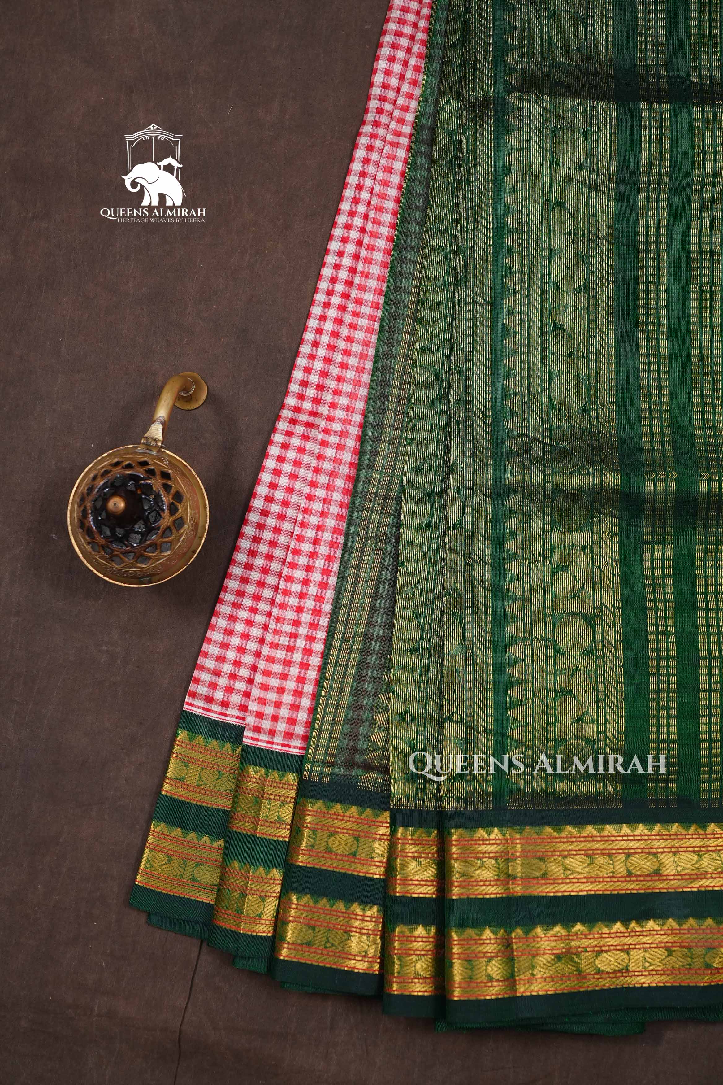Red Checked With Green Pure Silk Cotton Saree