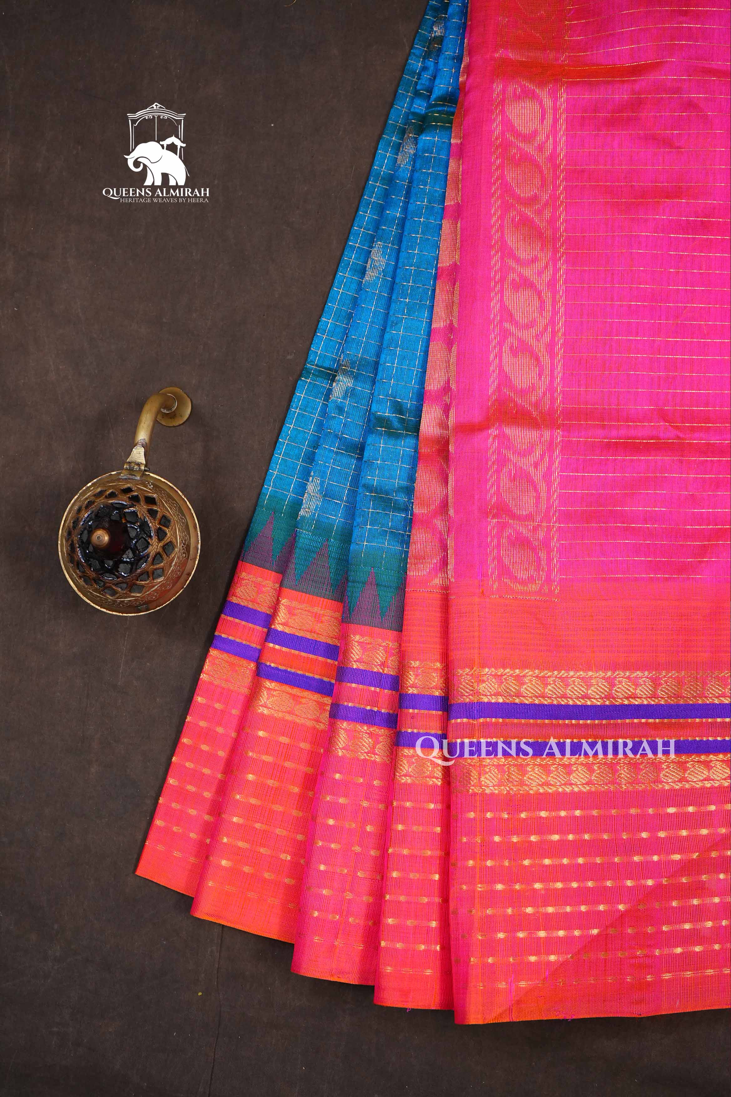 Peacock Blue With Red Pure Kanchi Silk Cotton Saree