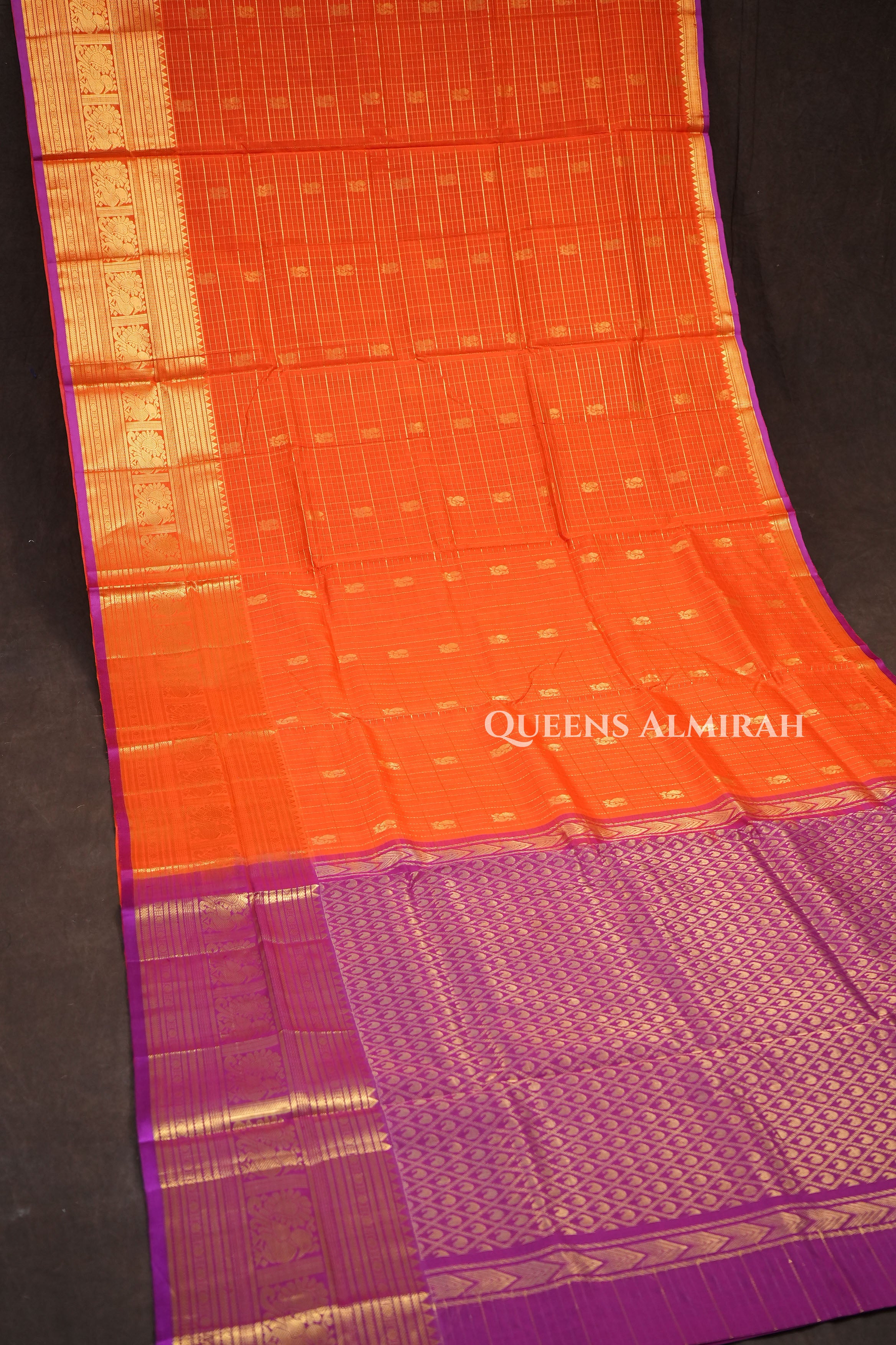 Orange With Purple Pure Kanchi Silk Cotton Saree
