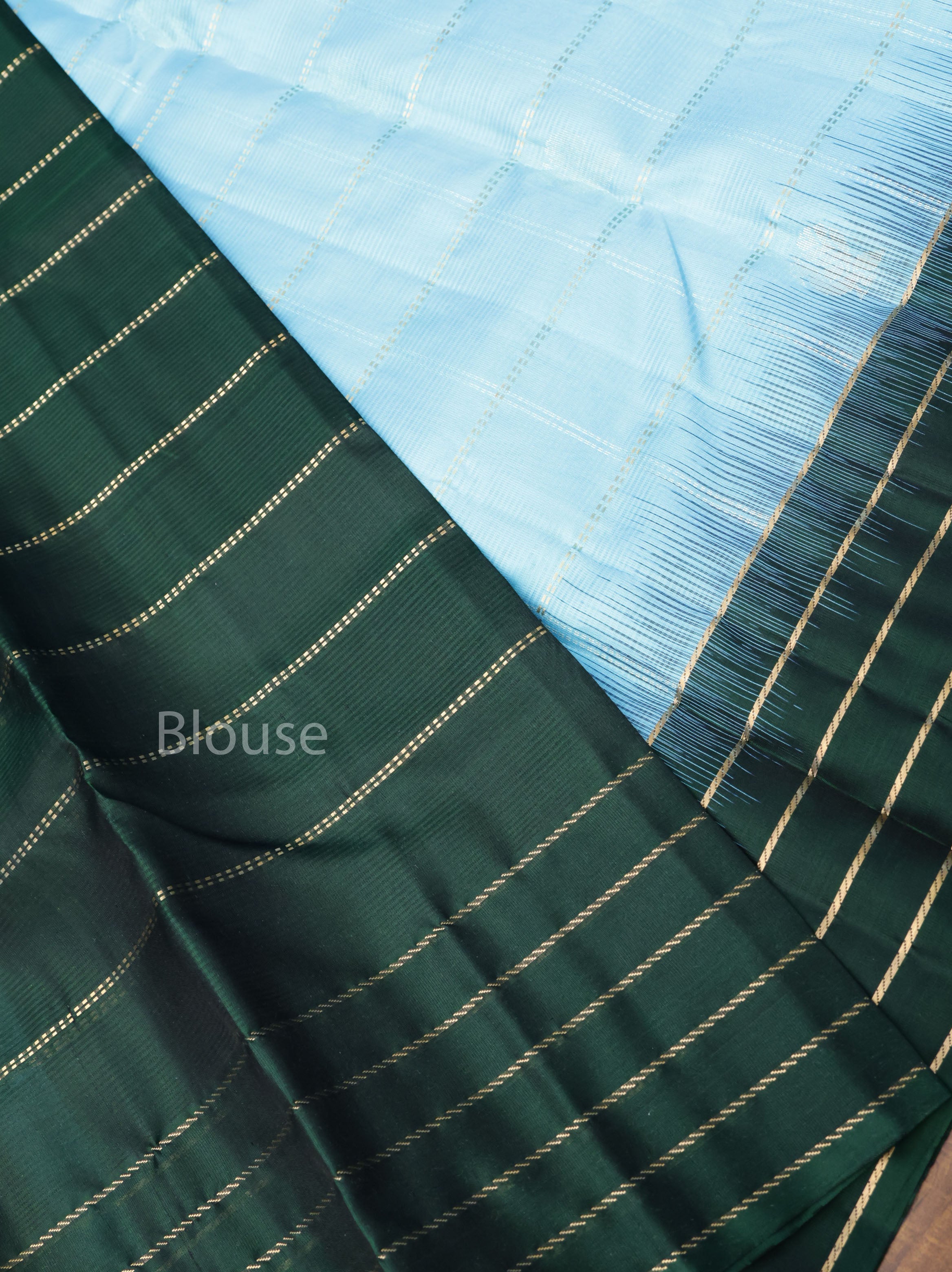 Ice Blue With Dark Green Pure Kanchivaram Silk Saree
