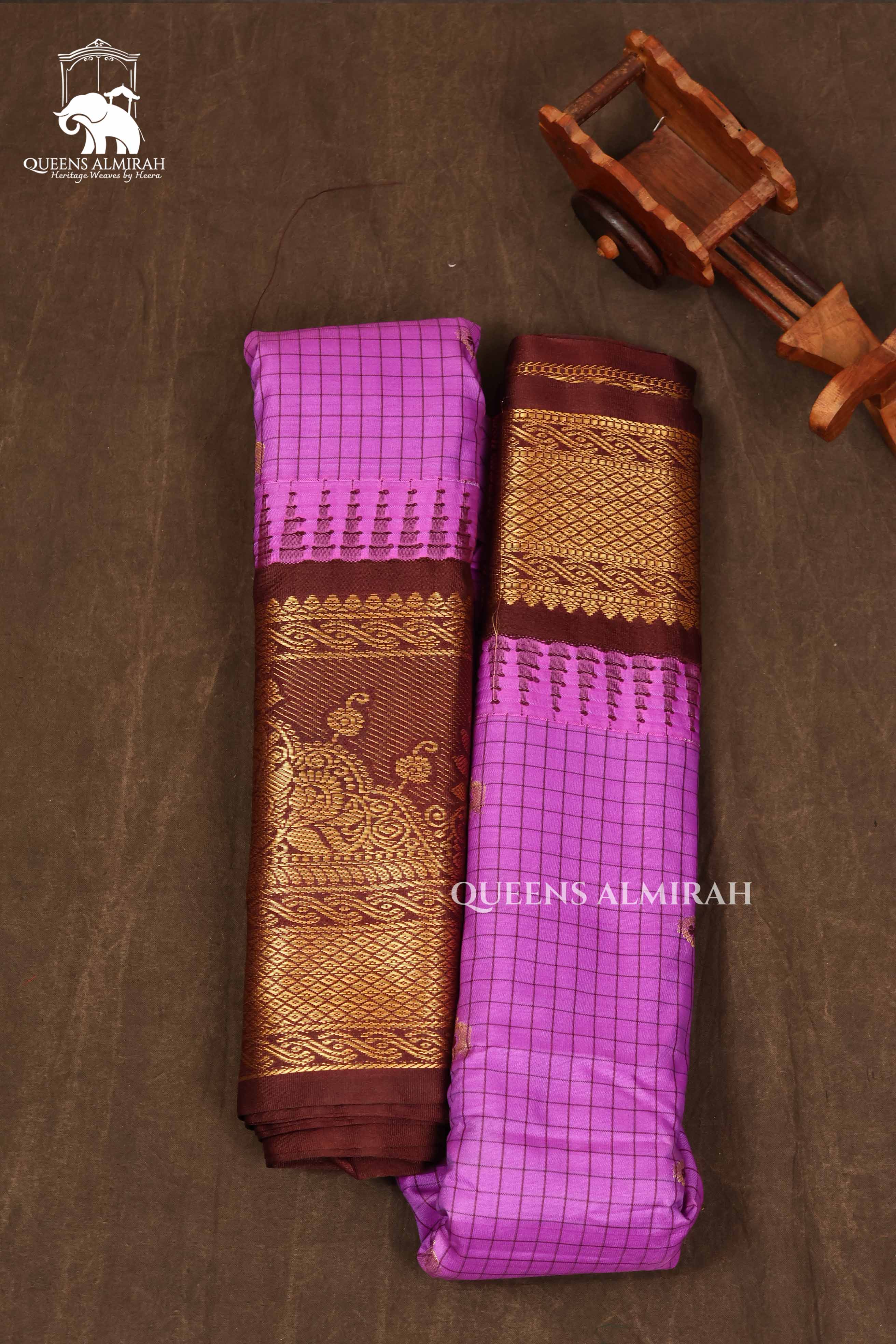 Onion Pink With Brown Semi Gadwal Silk Saree