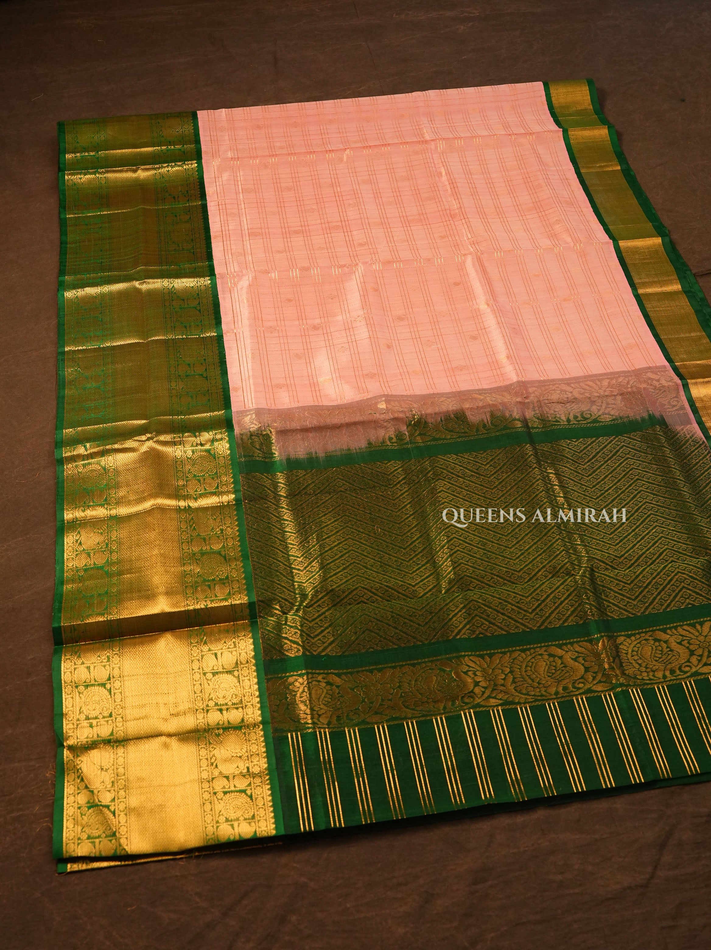 Lotus Pink With Leaf Green Pure Silk Cotton Saree